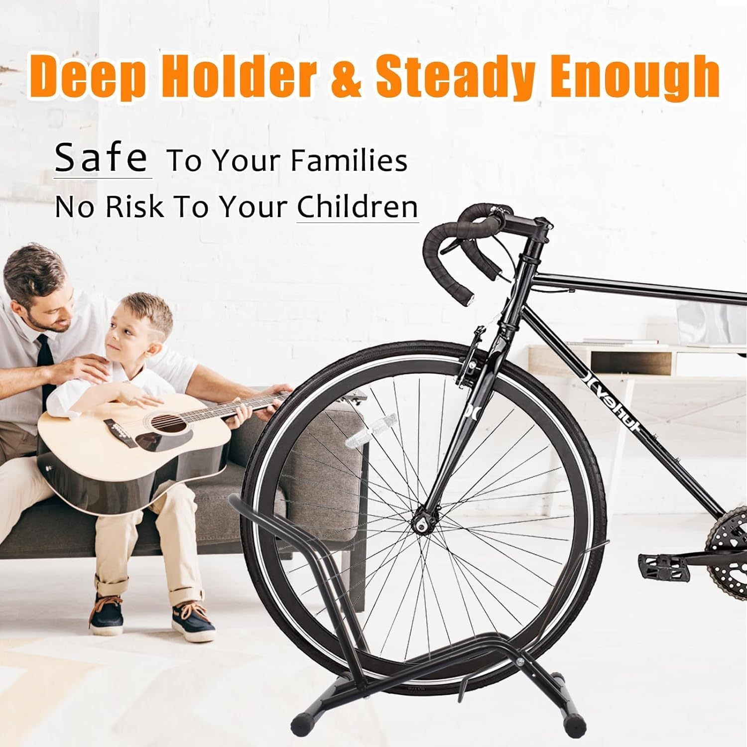 Bike Stand, Floor Bike Parking Rack, Garage Bicycle Stands for Storage Indoor/Outdoor, Front and Rear Wheel Parking Rack Stand Perfect for 16"-29" Kid'S Bikes/Mountain Bike/Road Bike image number 3