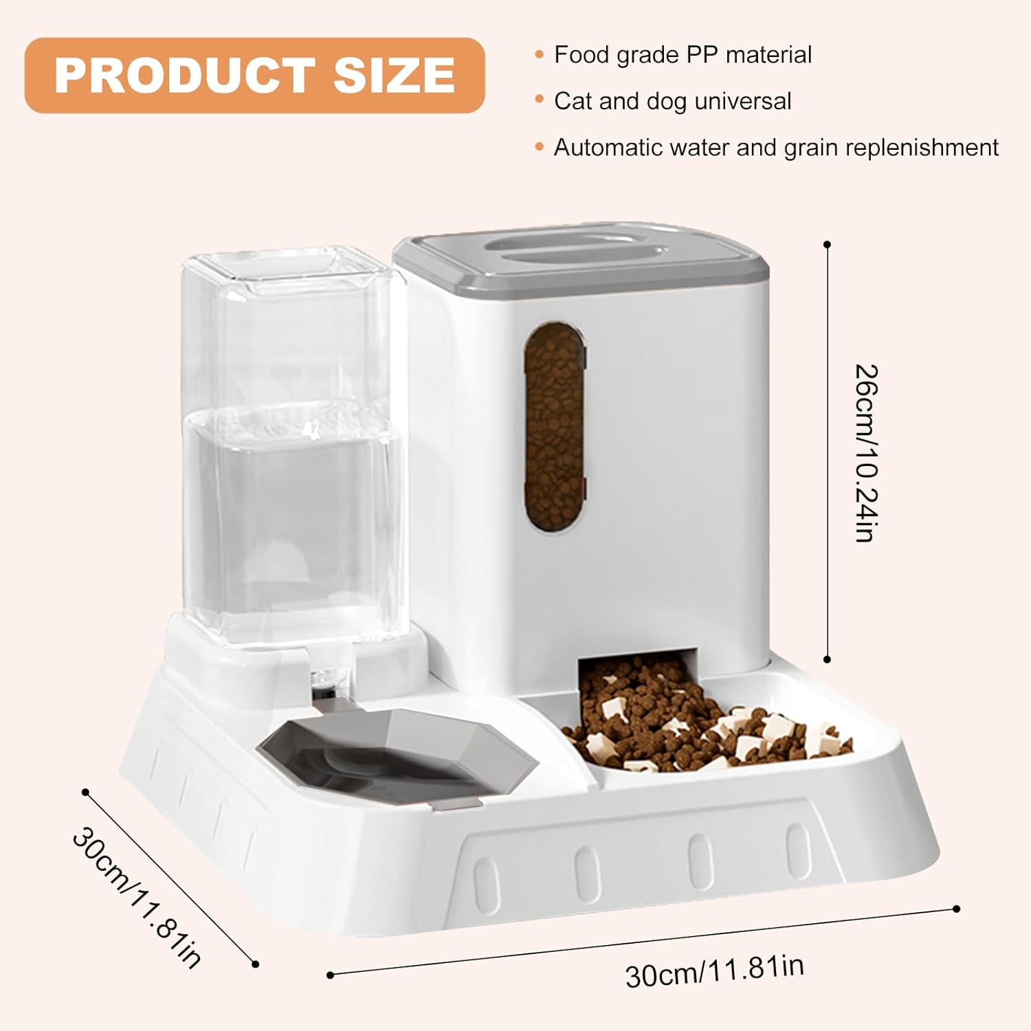 Automatic Pet Feeder 2-In-1 Food and Water Dispenser &ndash; Gravity Feeder for Cats & Dogs,With 2.2L Grain Storage Bucket and 1.3L Water Tank, Suitable for Holding Various Types of Dry Food (Pink) image number 5