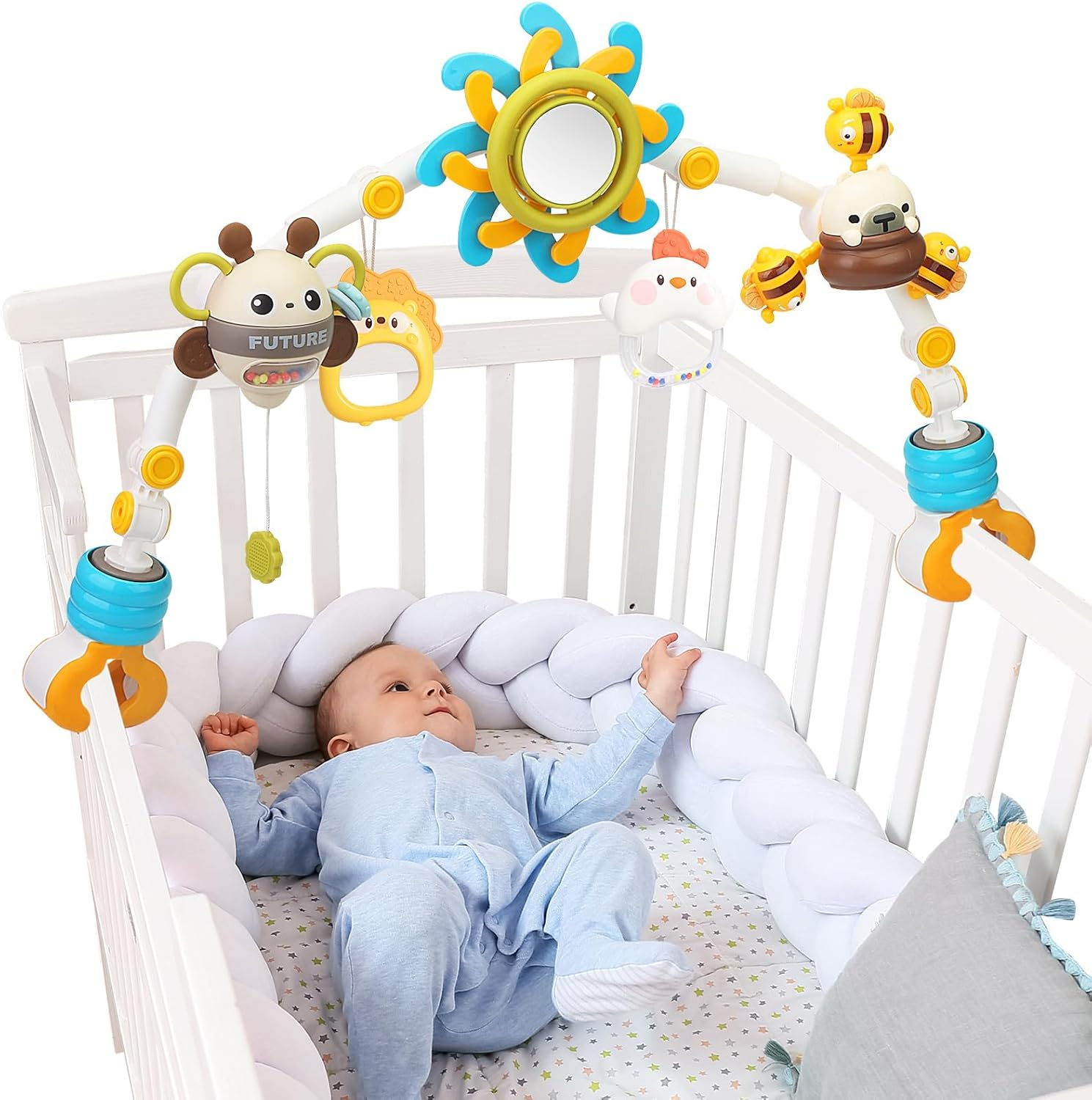 Baby Stroller Toy, Bouncer Toy Bar, Flexible Activity Arch Pram Toys for Toddlers (Blue) image number 6