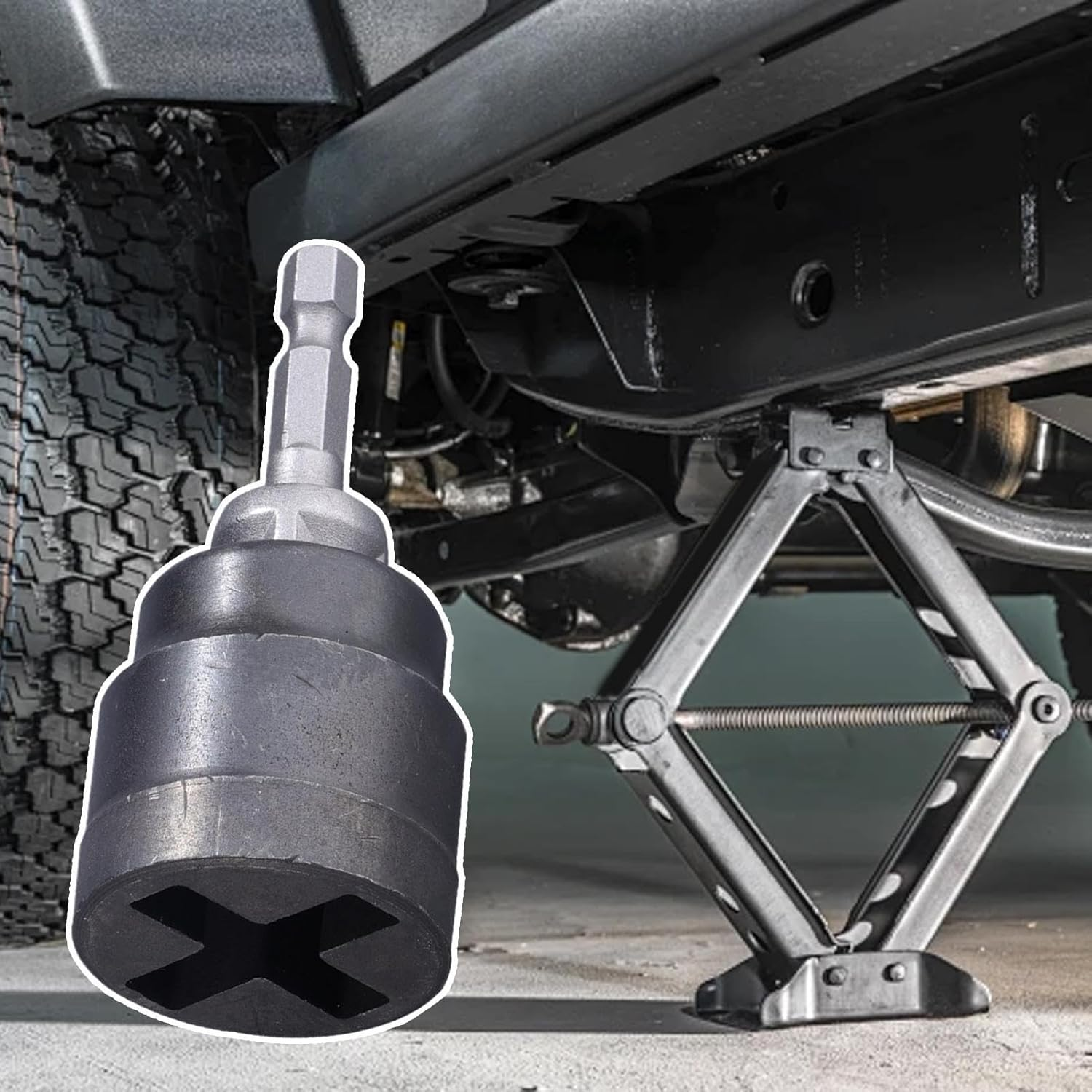 Bsbkoj Scissor Jack Adapter, Rvs Stabilizer Socket, 1.37 Inches/ 1.06 X 0.86 X 0.49 Inches Heavy Duty Drill Attachment, Auto Repair Accessories for Workshop Garage and Trailer image number 4