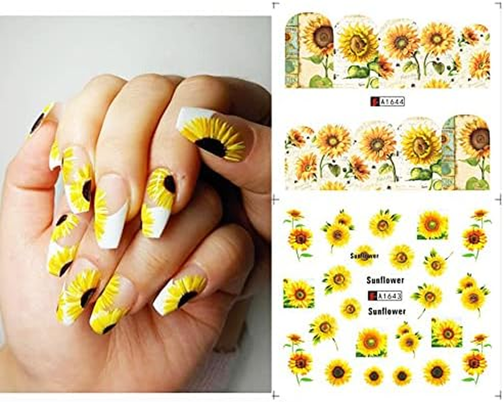 CHANGAR Sunflower Nail Stickers Floria Flower Bee Water Transfer Nail Decals Spring Summer Series Nail Decorations 12 Sheets Nail Tips DIY Toenails Nail Art Decorations Accessories image number 3