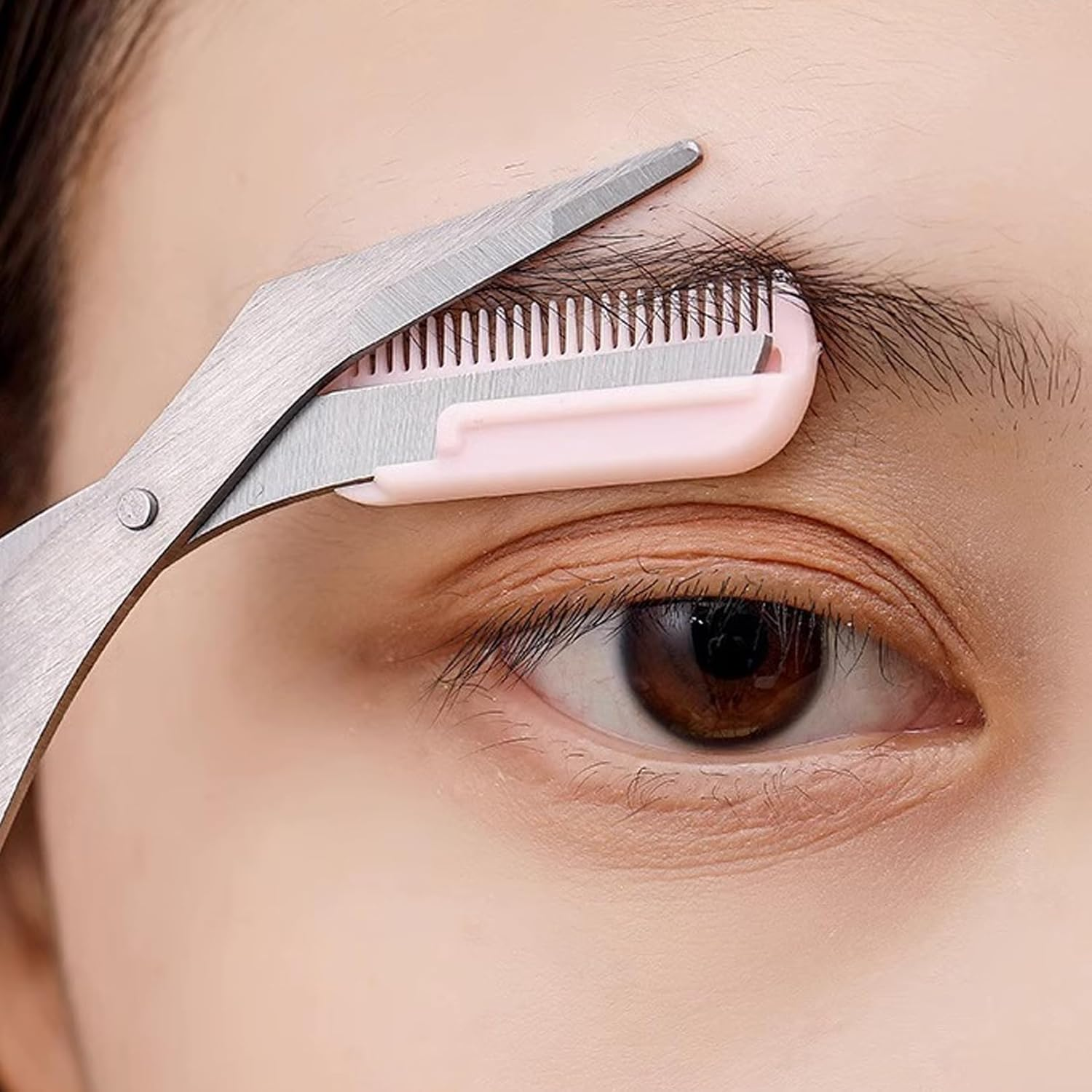 Pack of 3 Eyebrow Scissors with Comb, Eyebrow Scissors, Eyebrow Scissors for Women, Eyebrow Trimmer, Scissors, Eyelash Brush, Eyebrow Comb for Men and Women (Pink) image number 1