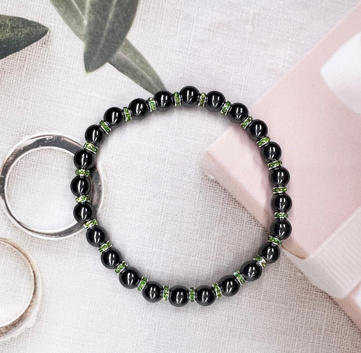 Hematite Magnetic Bracelet with Zirconia,Handmade Stretch Magnetic Bracelet，Eliminates Static Electricity. image number 1