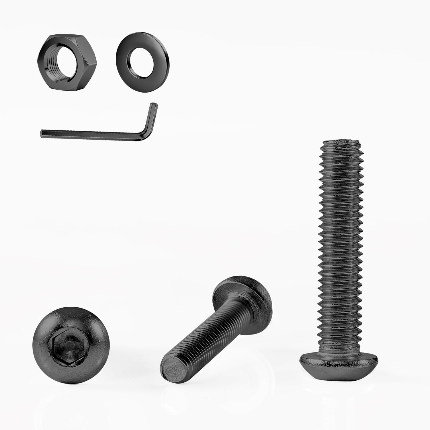 M8&times;45Mm Button Head Socket Cap Bolts Screws, Nuts, Flat Washers, 20Pcs, 304 Stainless Steel 18-8, Fully Threaded, Black Oxide, with Hex Spanner image number 4