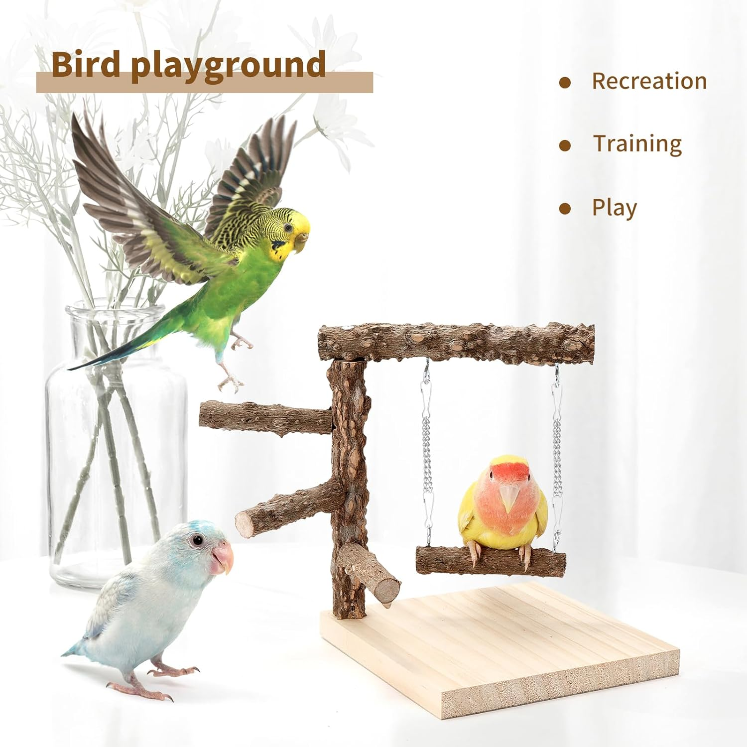 Bird Perch Stand Tabletop,Natural Pricklyash Wood Parrot Playground,Bird Active Toys Cage Accessories,Playstand Platforms for Parrots Parakeets Canaries Cockatiels Conure Lovebirds