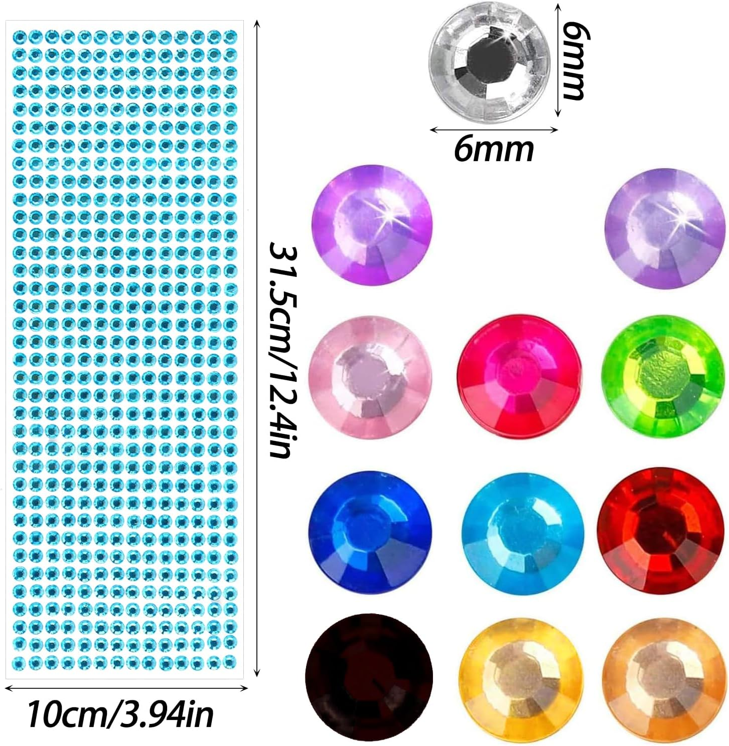 7560Pcs Gem Stickers,Betterjonny 15 Sheets 6Mm Self-Adhesive Rhinestones for Crafts round Bling Jewels Stickers Acrylic Decorative Diamond Stickers Colorful Embellishments Sheet for Nail Makeup Art&hellip; image number 2