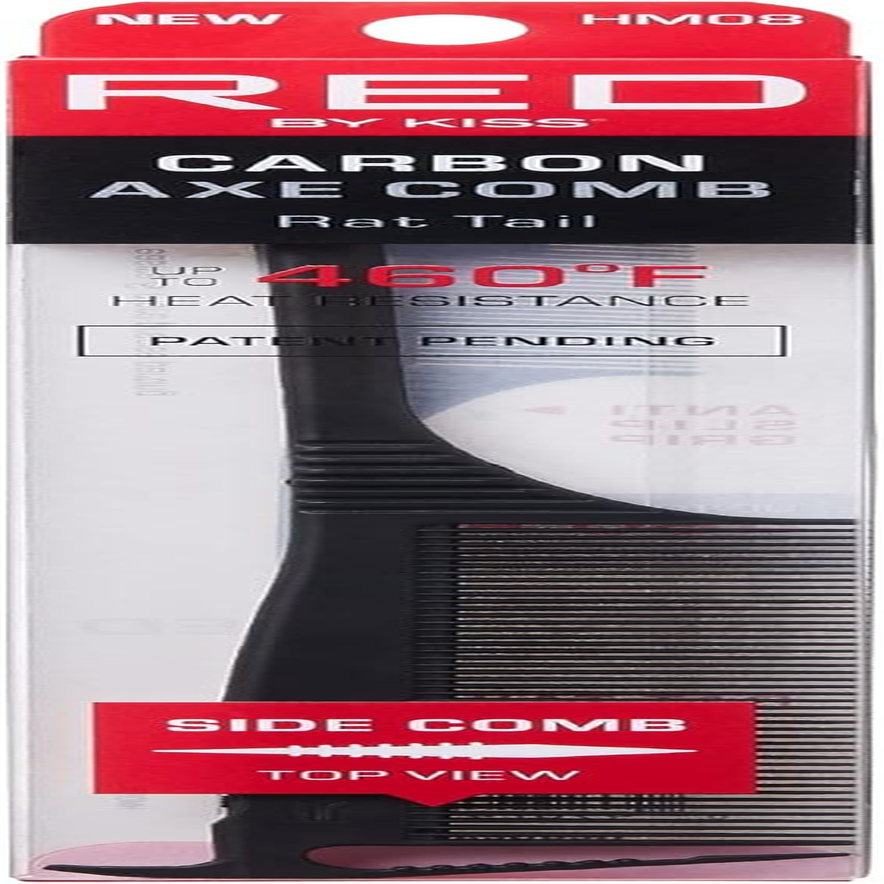 RED by Kiss Carbon Axe Comb Parting Comb anti Frizz Heat Resistant Hair Comb (Rat Tail) image number 2
