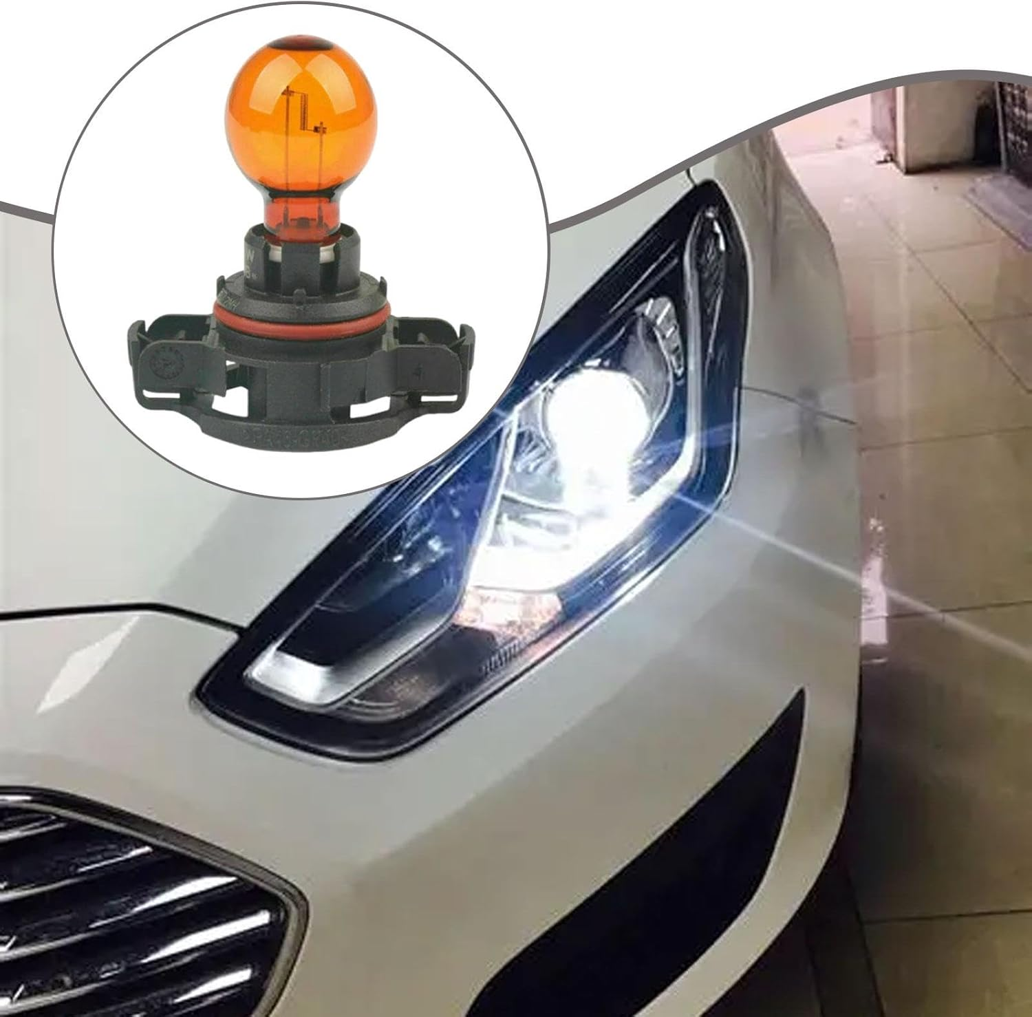 Motivetech Psy24W Front Turn Signal Light Bulb, Auto Component, Automotive Accessories Yellow Fog Light Bulb DC12V 24W for GTI C5