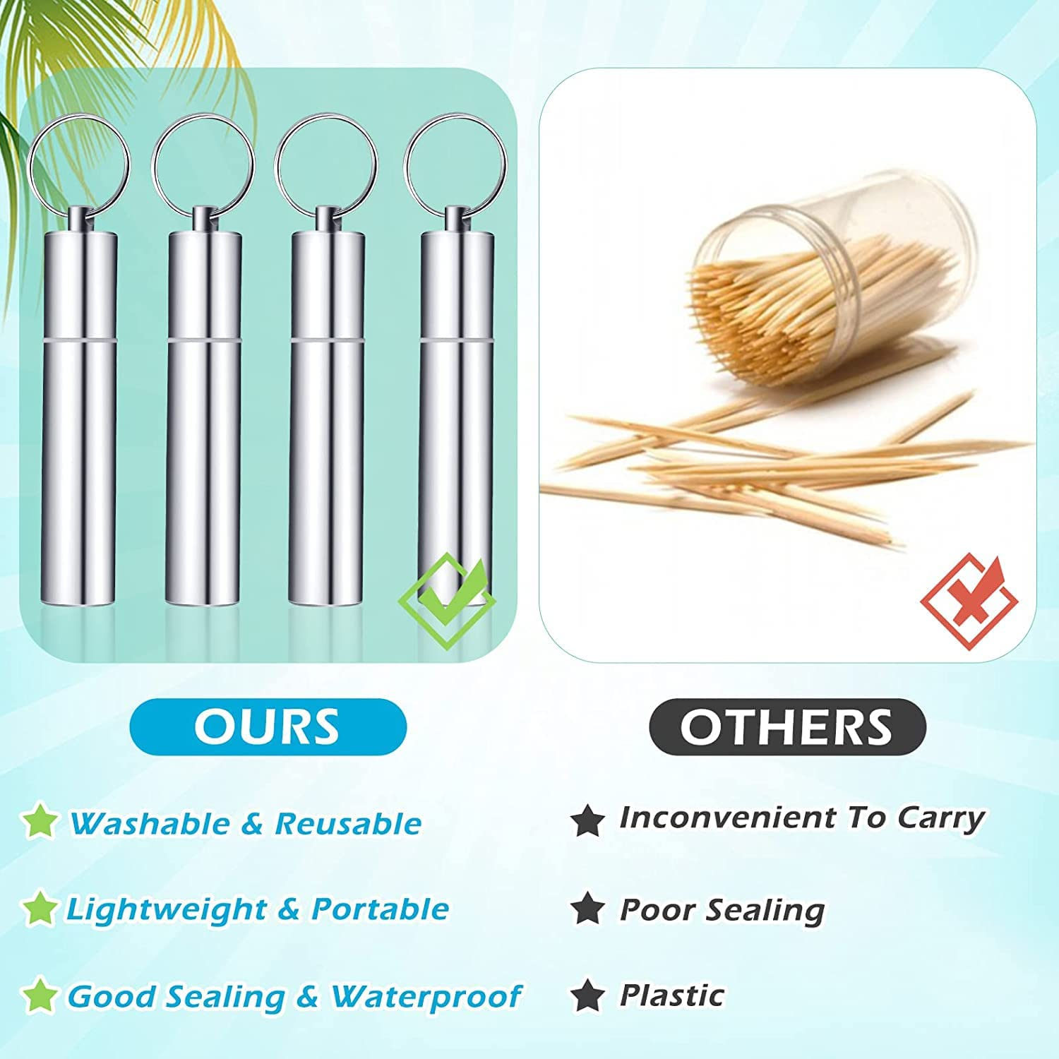 Portable Stainless Steel Toothpick Pocket Set, 7 Pcs Reusable Stainless Steel Oral Set, Metal Toothpicks Cleaning Kit, Reusable Tooth Cleaner Tool for Outdoor Picnic Camping Trave Family image number 6