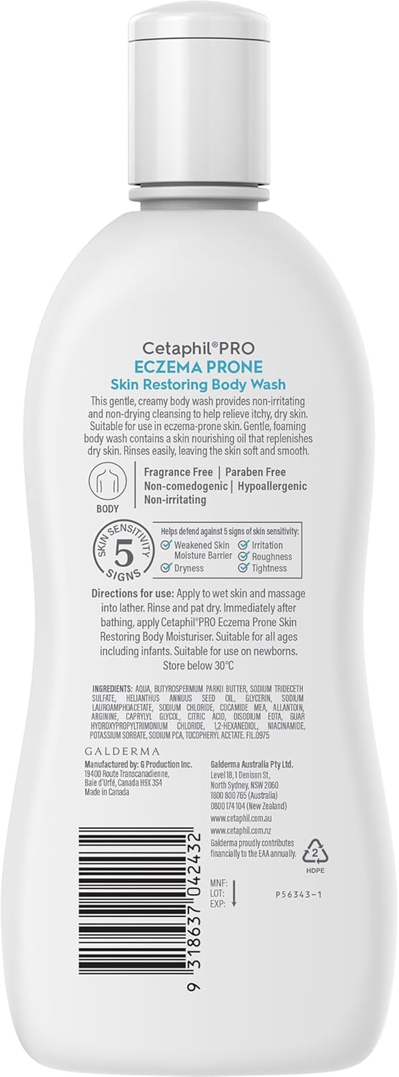 CETAPHIL Pro Eczema Prone Skin Restoring Body Wash 295 Ml, for Dry & Itchy Sensitive Skin, Gently Cleanses without Drying, Fragrance Free, Paraben Free, Hypoallergenic, Dermatologist Tested image number 6