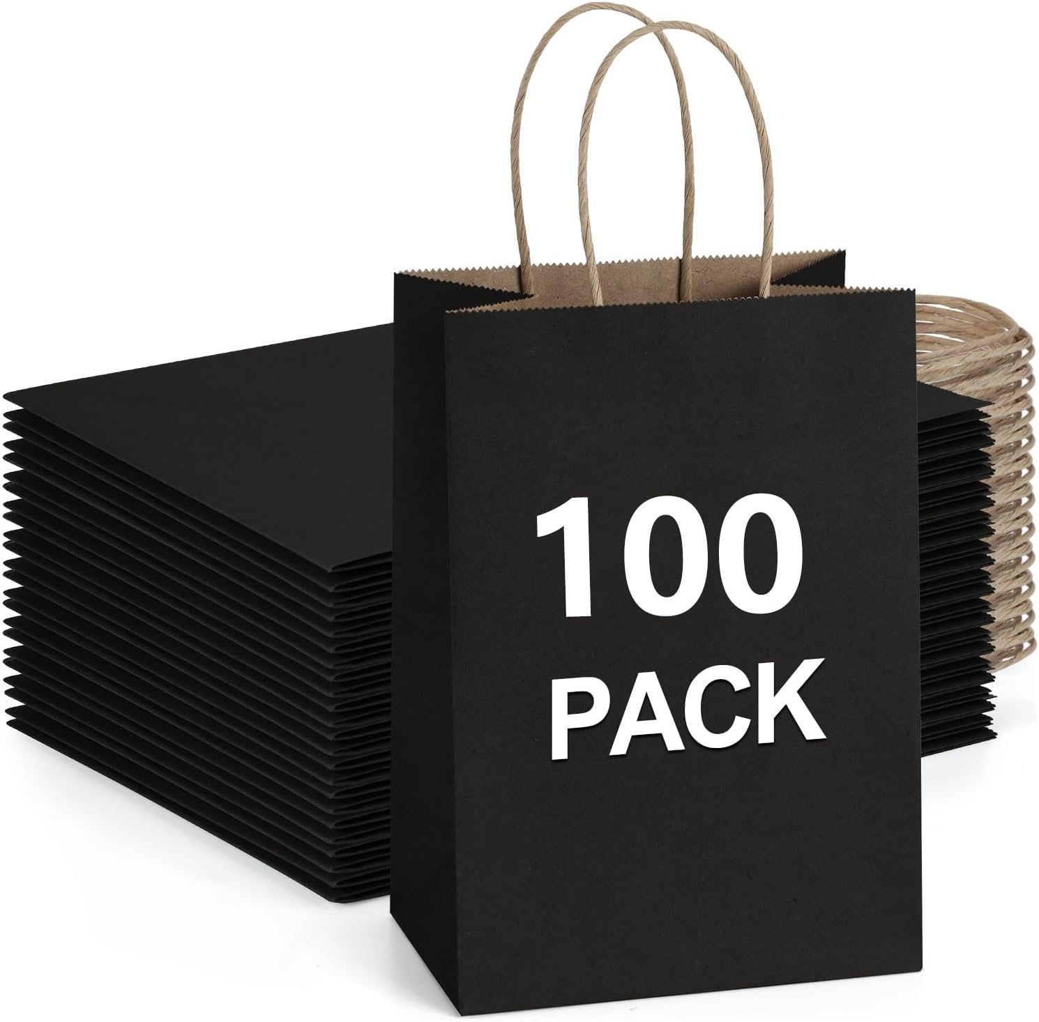 Neulsun 100Pack White Paper Bags 21X11X27 Cm, Plain Medium Paper Bags with Handles Bulk, Kraft Paper Gift, Retail, Party, Shopping Bag, Favor Bag