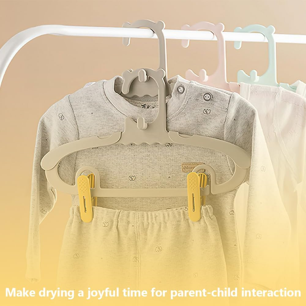 MOTRAIN 20Pcs Adjustable Non-Slip Space-Saving Hangers with Clips for Baby Kids Clothes, Trousers, Skirts, Coats and Pants, 20 Gray Hangers + Yellow 10 Clips image number 6