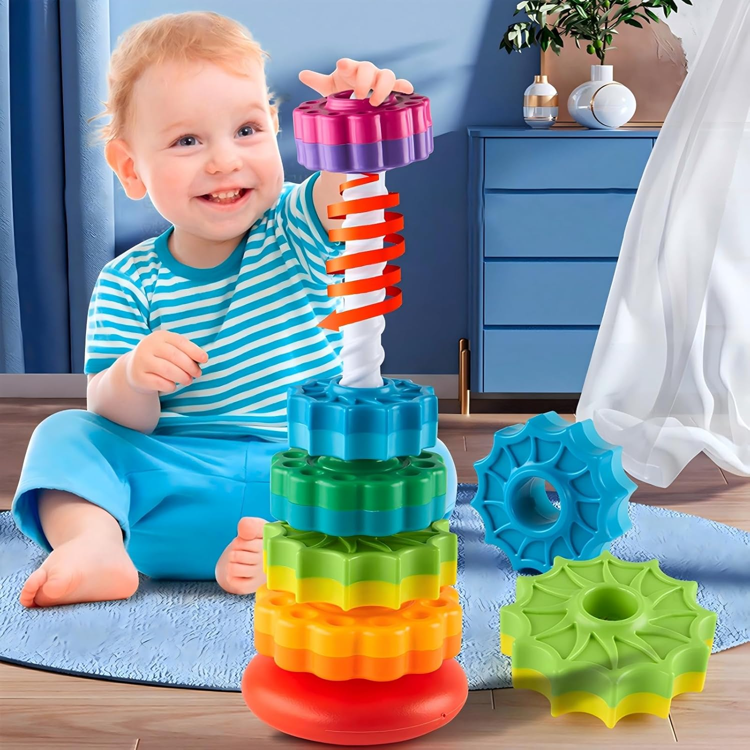 Baby Fidget Toys - Baby Spinning Stacking Toy for Toddlers 1-3, Rainbow Ring Stacker Autism Sensory Toy for Babies 6-12 Months, Kids Boys Girls Christmas Birthday Gifts, Montessori Toys for Babies image number 2