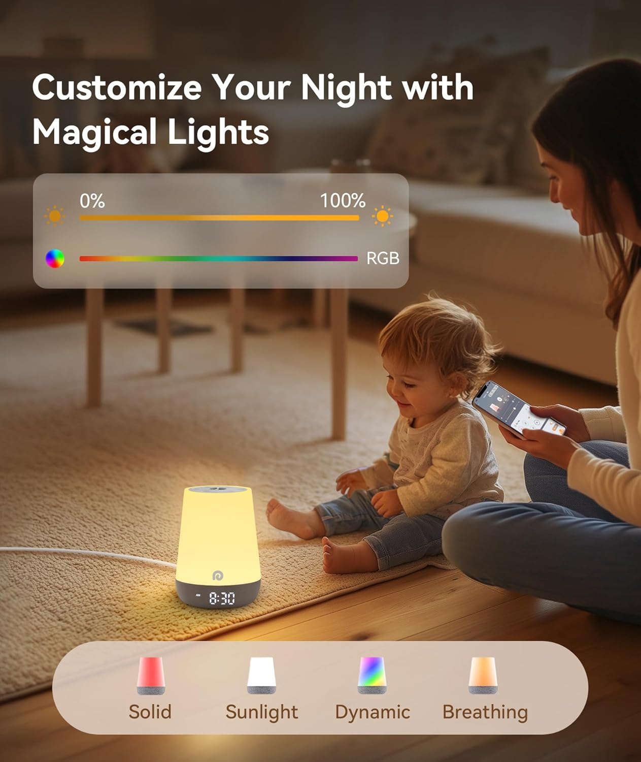 Dreamegg Baby Sound Machine - White Noise Machine & Sleep Trainer Clock for Kids, Sound Machine for Baby with Night Light, 34 Soothing Sounds, Smart Control, Routine Builder for Toddler Bedroom Gift image number 2