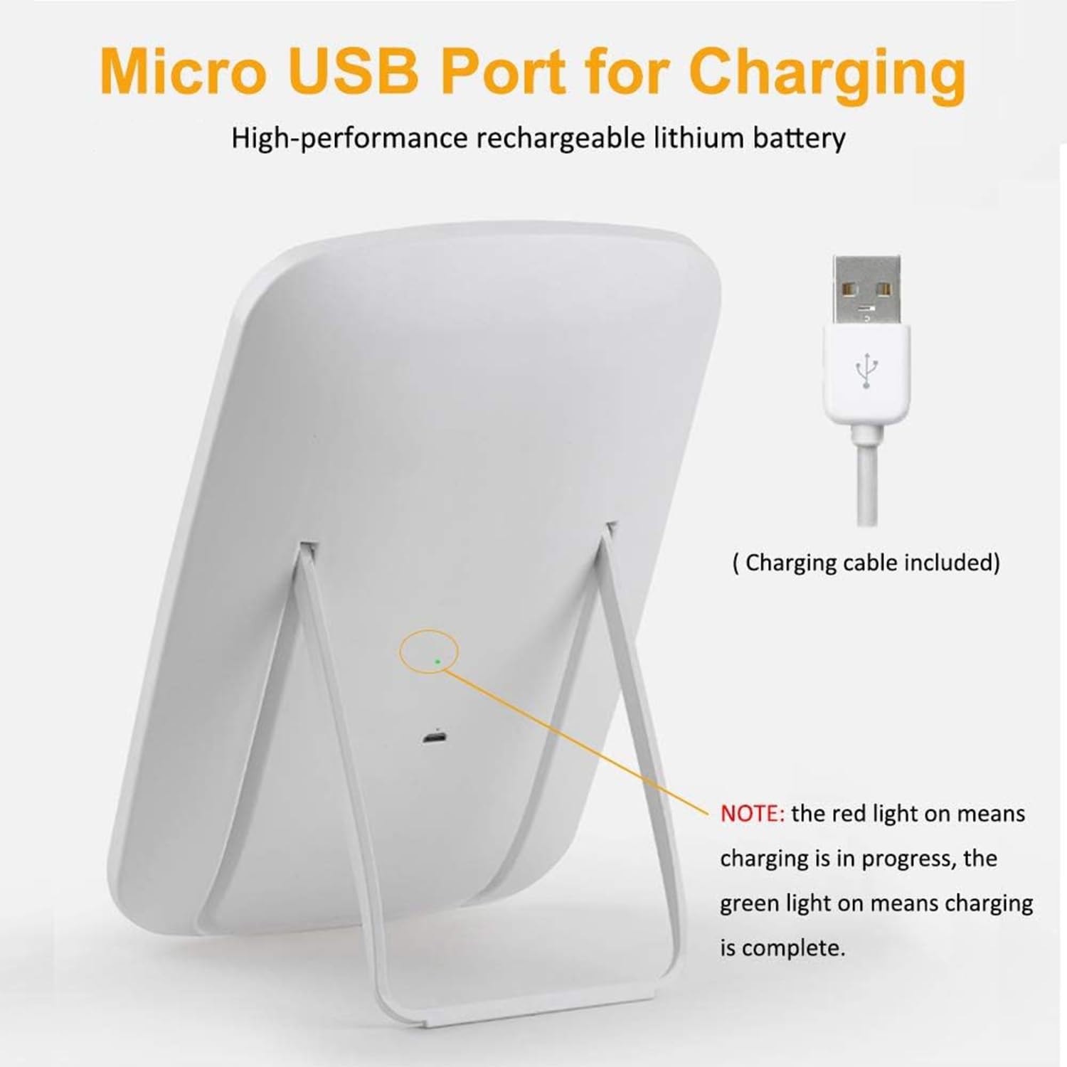 Lighted Makeup Mirror with Lights, Rechargeable Vanity Mirror Make up Mirror with 3 Color Lighting & Brightness Adjustable, Portable Cosmetic Mirror for Makeup, Travel image number 2