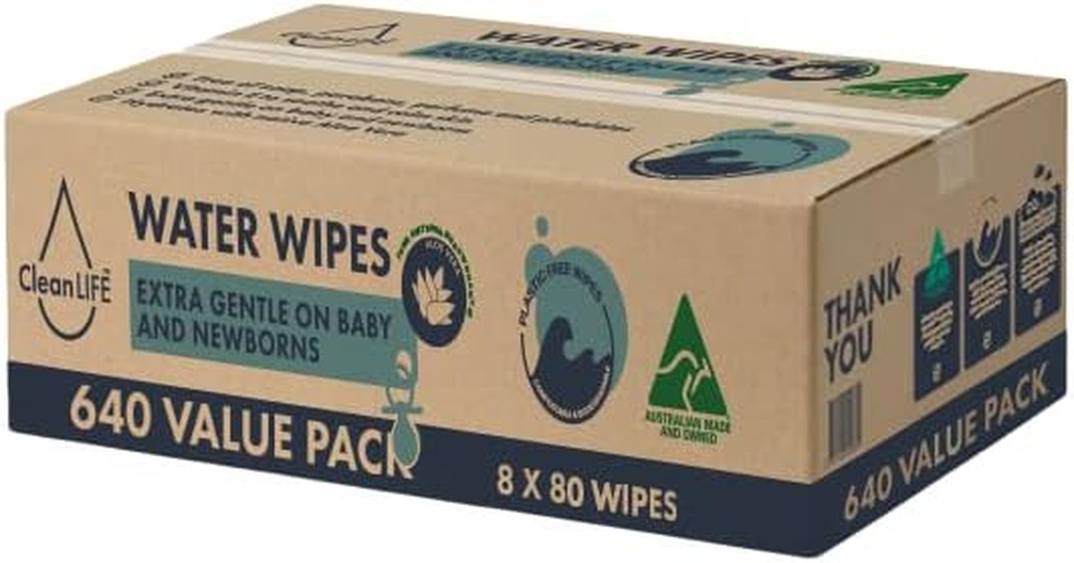 Cleanlife Water Wipes 640 Bulk Pack- Plastic Free and Bio-Degradable Wipes, Australian Made and Owned image number 1