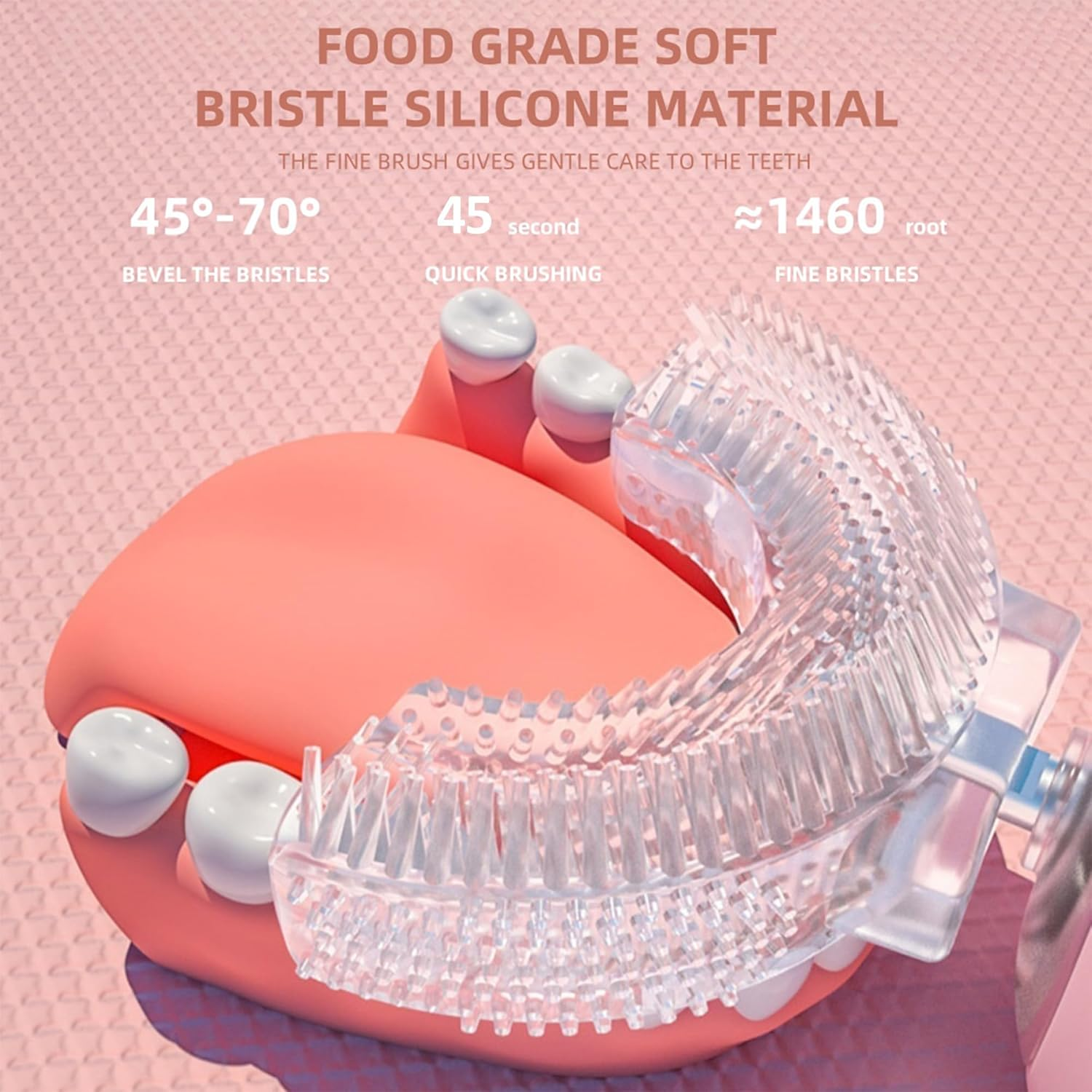 PLAYIKO Kids U Shaped Electric Toothbrush with 4 Brush Heads, 360&deg; Sonic Automatic Toothbrush with 3 Cleaning Modes, IPX7 Waterproof Cartoon Dinosaur Design (Ages 2-12) - Pink image number 6