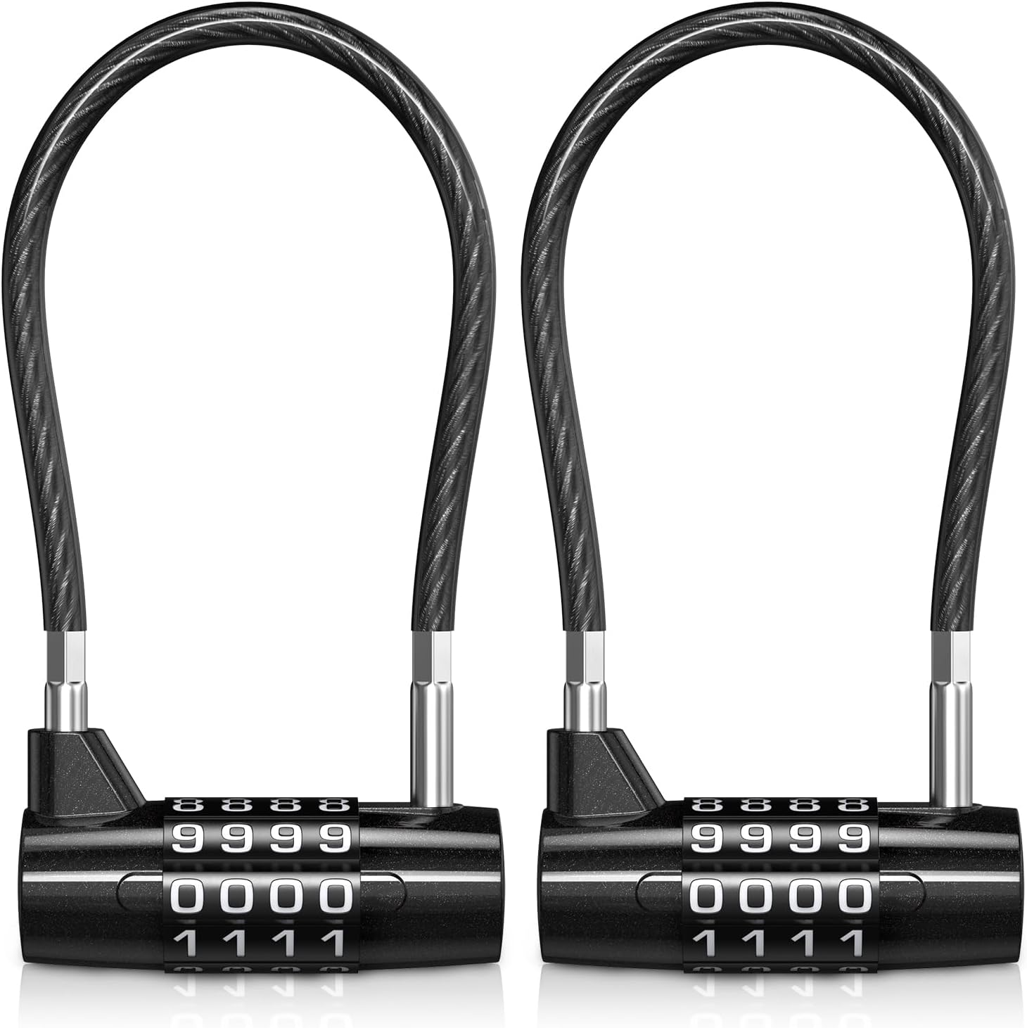 ORIA Combination Padlock, 2Pcs Long Shackle Padlock, 4-Digit Combination Padlock, Waterproof Resettable Cable Lock for Gym, School Locker, Fence, Gate, Toolboxes, Luggage, Bike image number 2