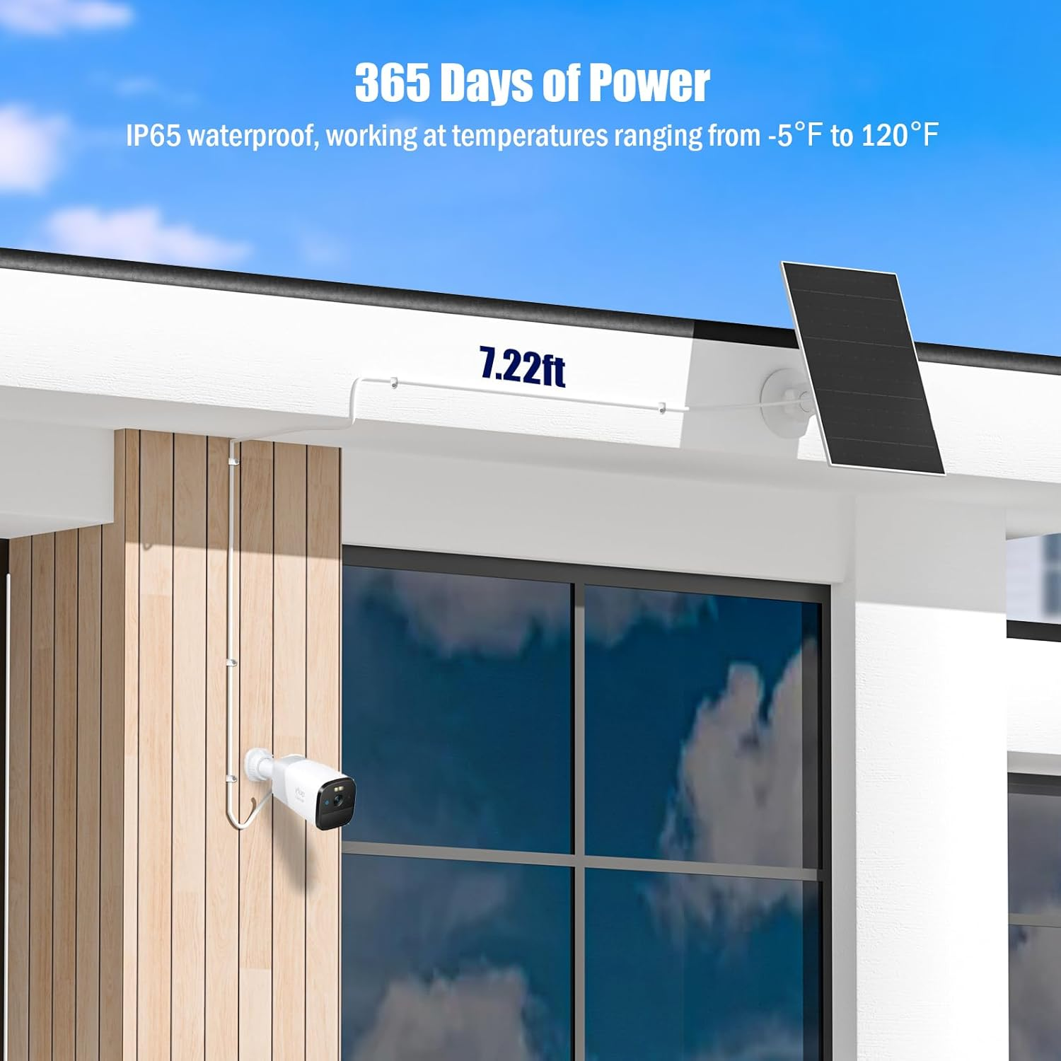 VUEBEE 7W Solar Panel for Eufycam, USB Solar Panel with USB-C Port, IP65 Waterproof, 360&deg; Adjustable Bracket, White, Classic image number 1