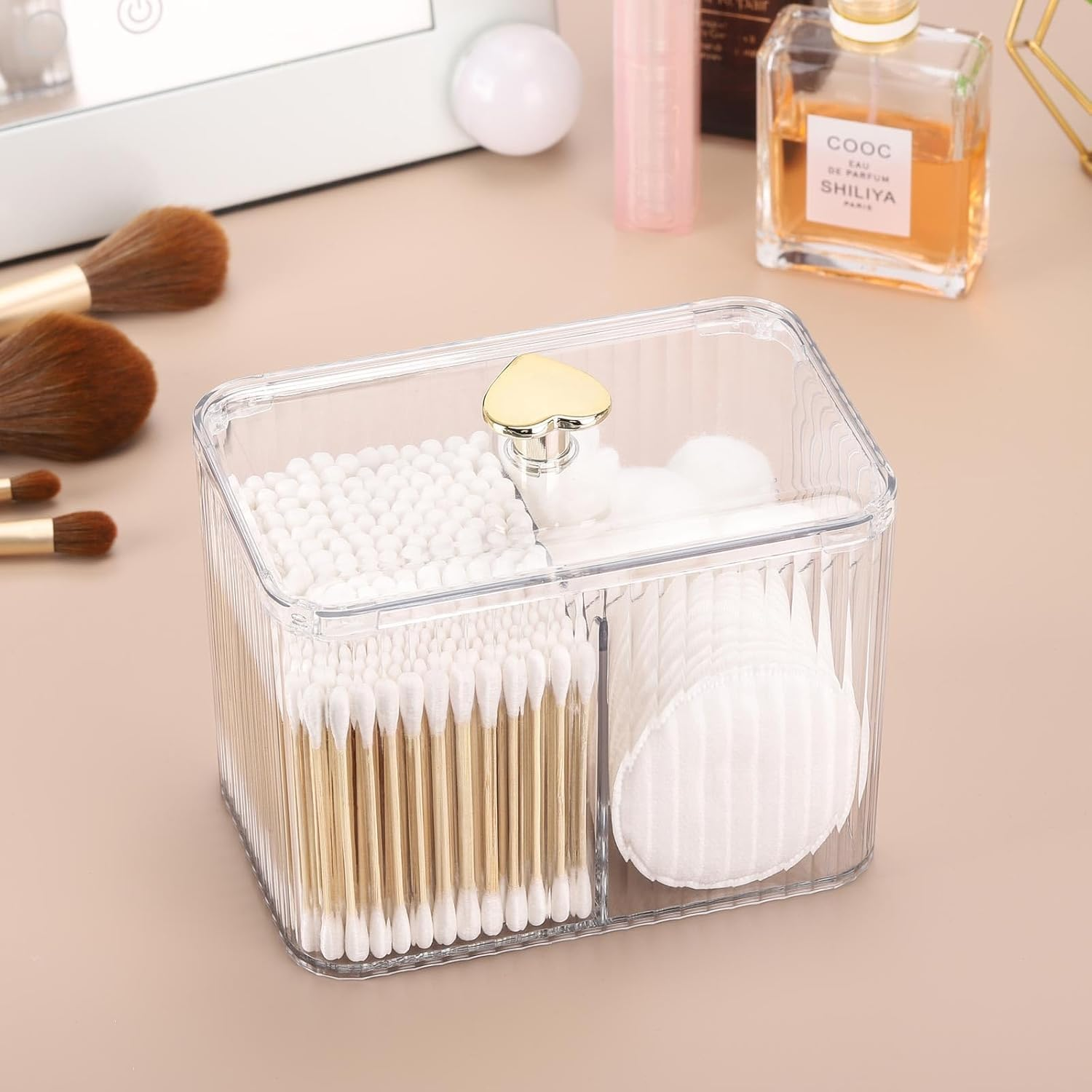 3 Grids Apothecary Jar Organizer, 1Pc 3-Section Cotton Ball Swabs Dispenser,3-Section Clear Bathroom Organizer Jar 3 Grids Cotton Swab Pad Ball Holder Container, Clear image number 3