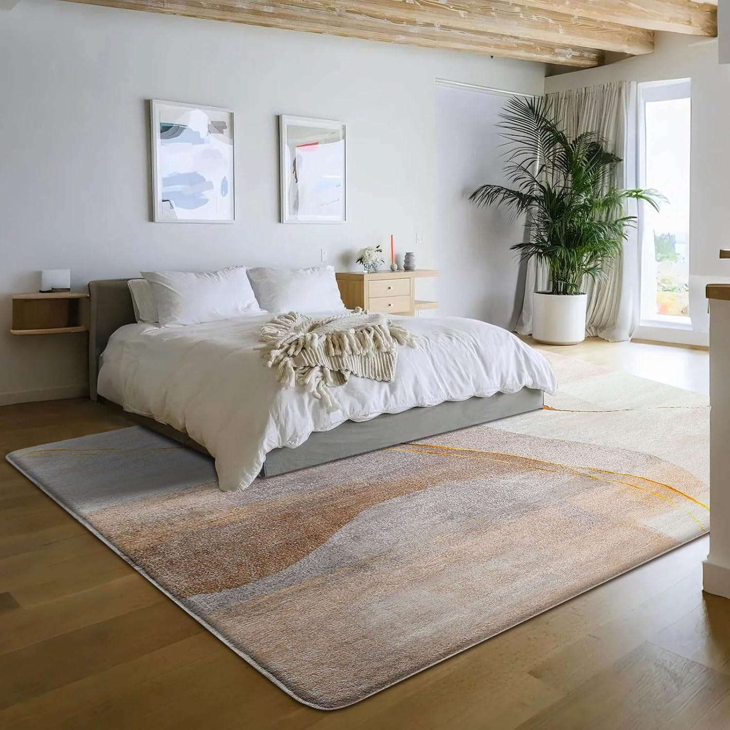 Cinknots Area Rugs Modern Living Room Rugs Anti-Skid Carpet Imitation Cashmere Rug for Bedroom Room Kitchen Home Decor Carpet Floor Mats (Brown/Gold) (160X200Cm) image number 6