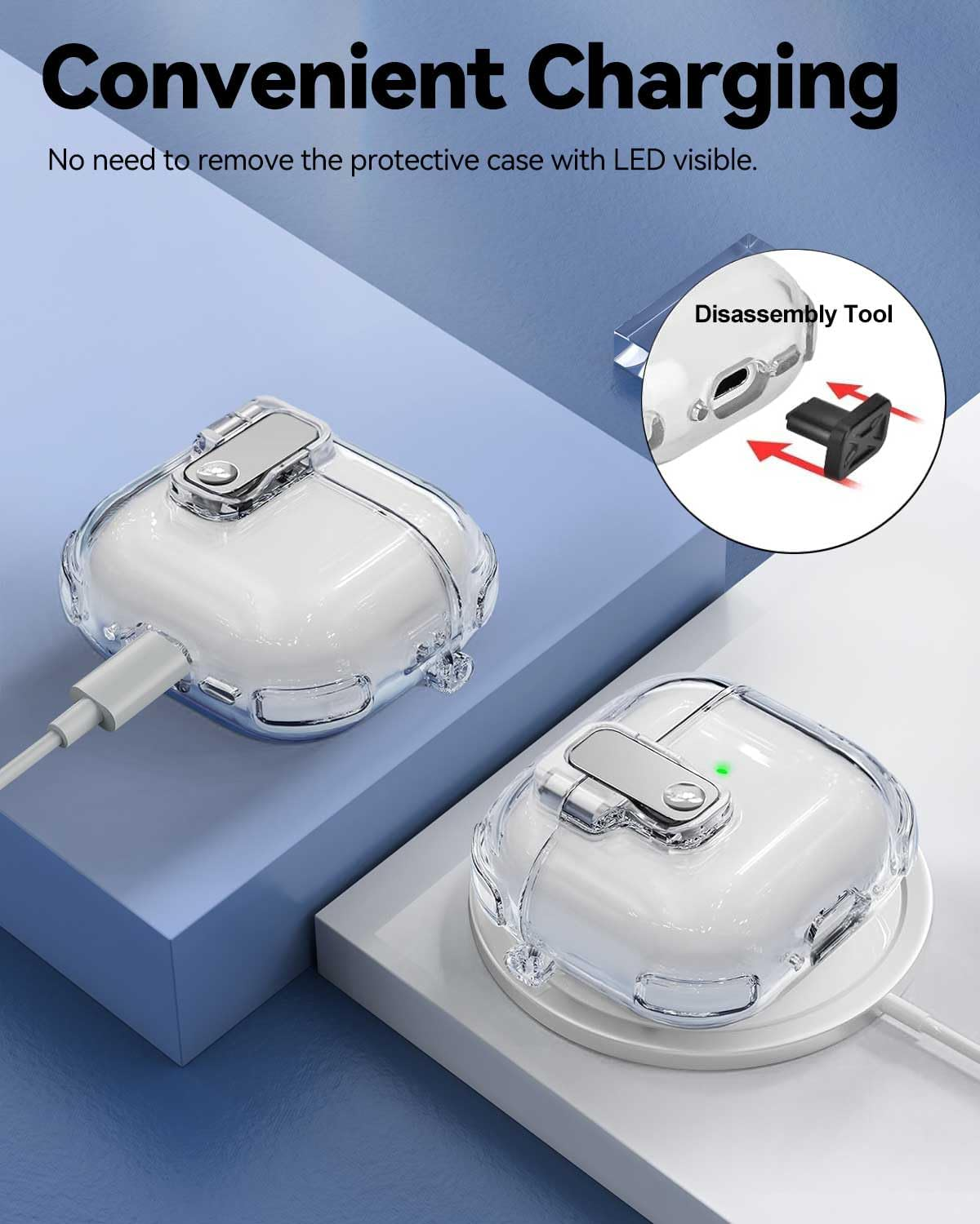 T Tersely Safety Lock Case for Airpods 4 with Cleaner Kit,Secure Lock Armor Shockproof Protective Hard Shell with Carabiner&Cleaner Kit - Transparent image number 6