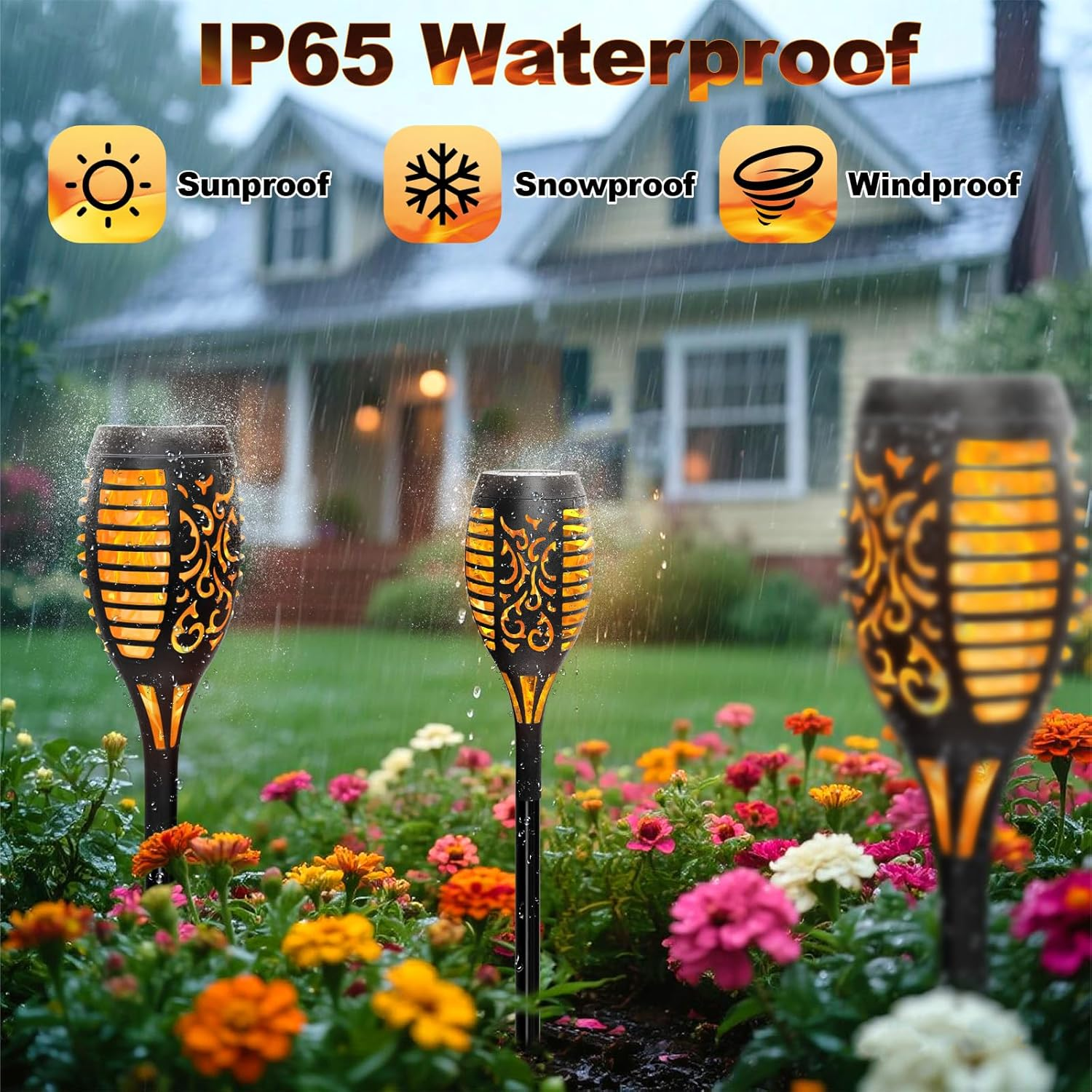 Anordsem Solar Garden Lights Outdoor: 4 Pack Flickering Dancing LED Torch - Waterproof Flame Decorations for Pathway Yard - Gardening Gifts for Homeowners Women