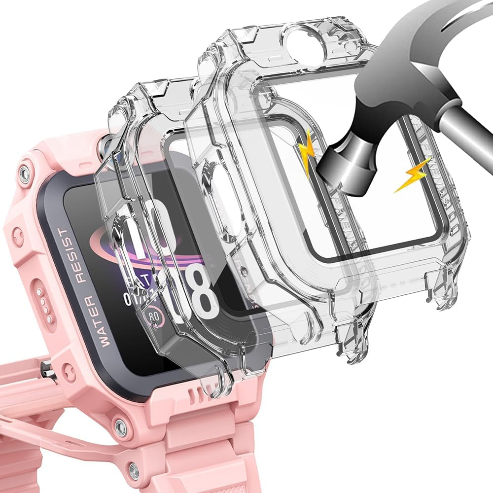 Akanry [Pack of 2 Hard Case Compatible with Imoo Watch Phone Z7 with Screen Protector, 9H Hardness Hard PC Tempered Glass Thin Case, Black Blue