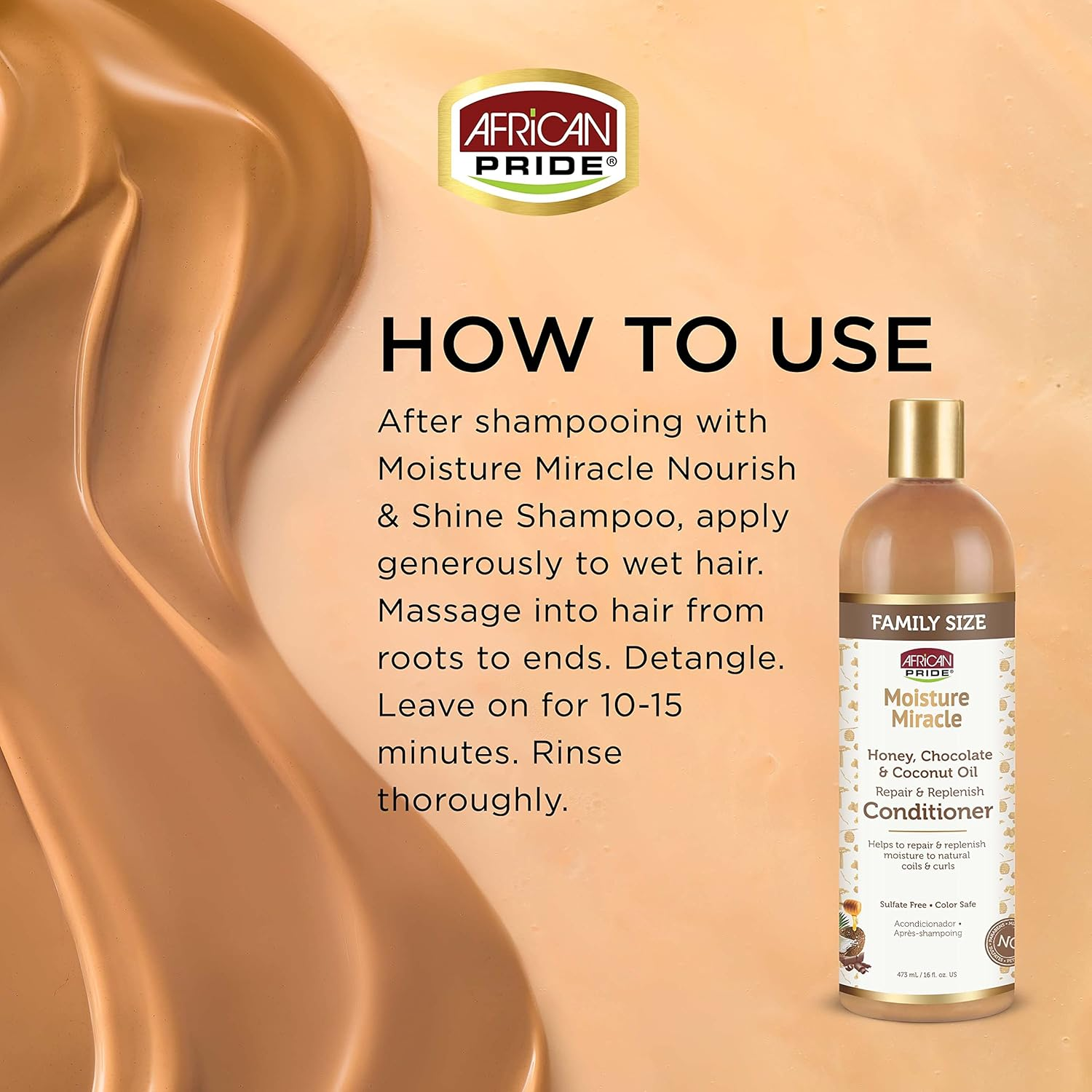 African Pride Moisture Miracle Conditioner Honey, Chocolate & Coconut Oil 473Ml (160Z) image number 5