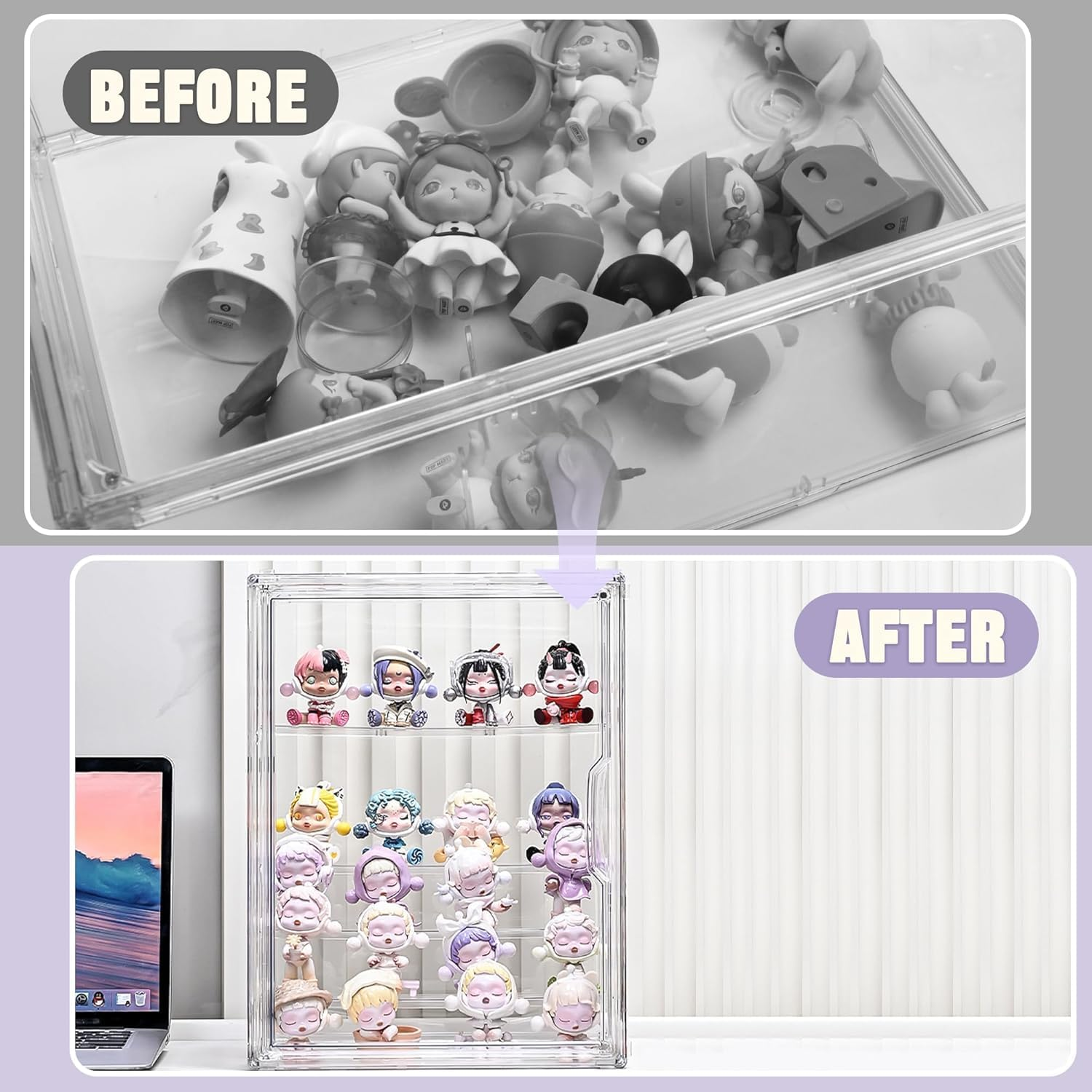 Pacify Acrylic Display Case for Collectibles, 5-Layer Stackable Clear Acrylic Box with Magnetic Lid & Movable Panels for Le-Go Pop Figure Toys Display Storage image number 4