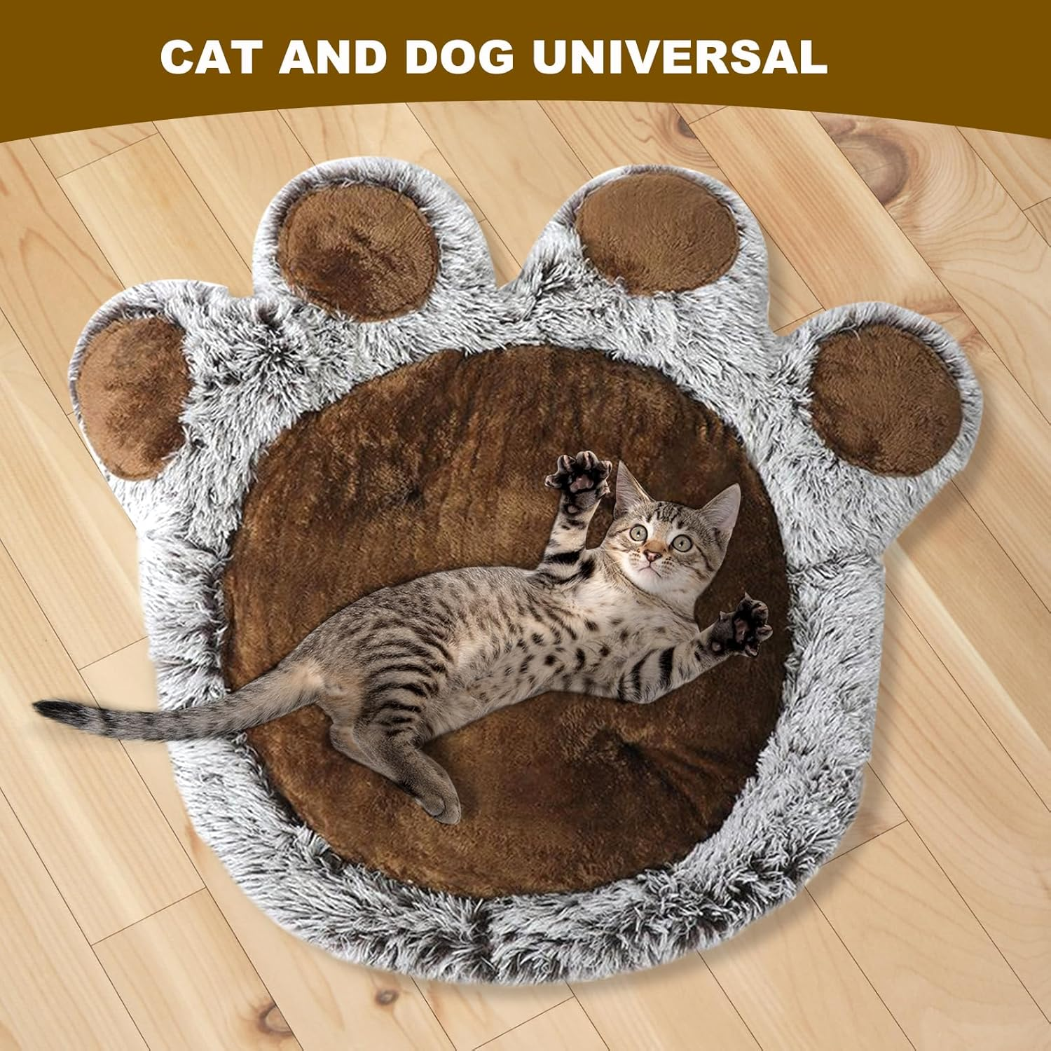 Plush Paw-Shaped Pet Bed, Brown and Grey, Soft Faux Fur Cushion for Dogs and Cats 60 * 70Cm(M) image number 3