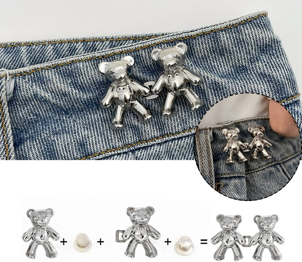 8 Pairs Cute Bear Jeans Button Pins for Clothing Pants No Sewing Detachable Waist Body Fit Tightening Buckles DIY Clothing Accessories for Women and Girls Skirt Jackets Jeans image number 5