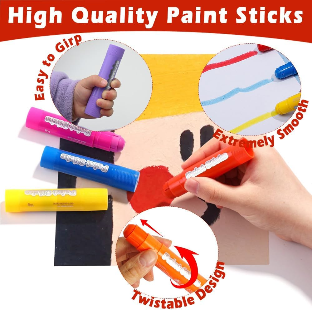 24 Colors Tempera Paint Sticks, Washable Paint Sticks for Kids, Quick Drying and No Mess Crayons for Arts Supplies, Paint Crayons for Kids, Suitable for Paper Wood Canvas Stone