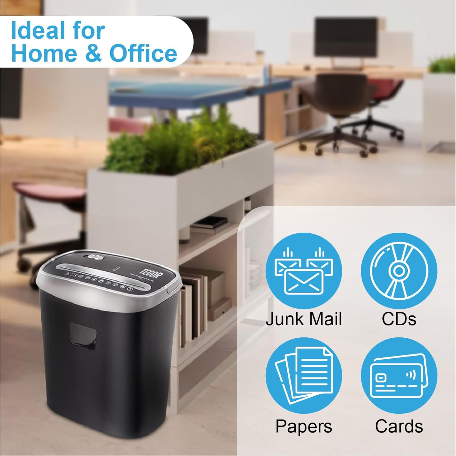 TECOR TR-508X 8-Sheet Cross-Cut Paper Shredder Feeder Width 200Mm - 15L Large Removable Bin Capacity Paper and Credit Cards - for Home/Office Use - Black image number 3