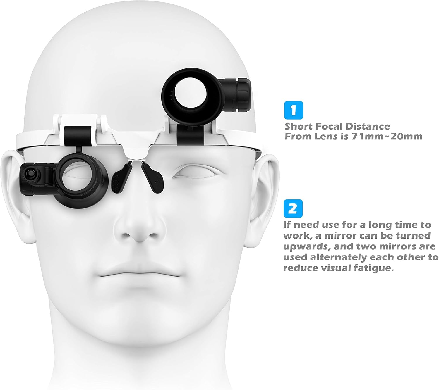 Adjustable Headband Magnifying Glass with Led Light, 4 Removable Lenses, 2 LED Lights, Hands-Free Reading Magnifier for Close Work, Jewelry, Craft, Watch, Hobby and Reading (7X, 10X, 15X, 25X) image number 2