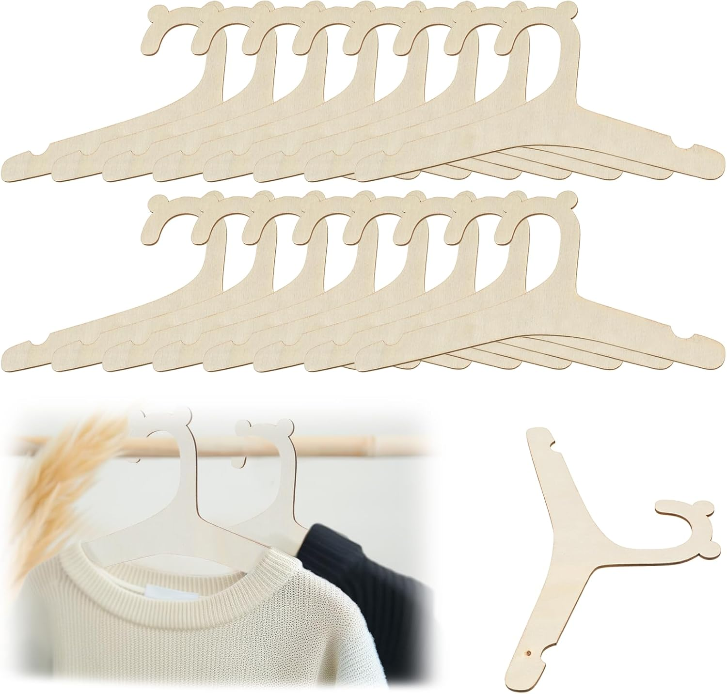 15 Pcs Wooden Baby Clothes Hangers, 9 Inch Baby Pant Hanger Ganchos Para Ropa De Bebe, Newborn Child Hangers for Nursery Kids Coats, Pants and Jackets