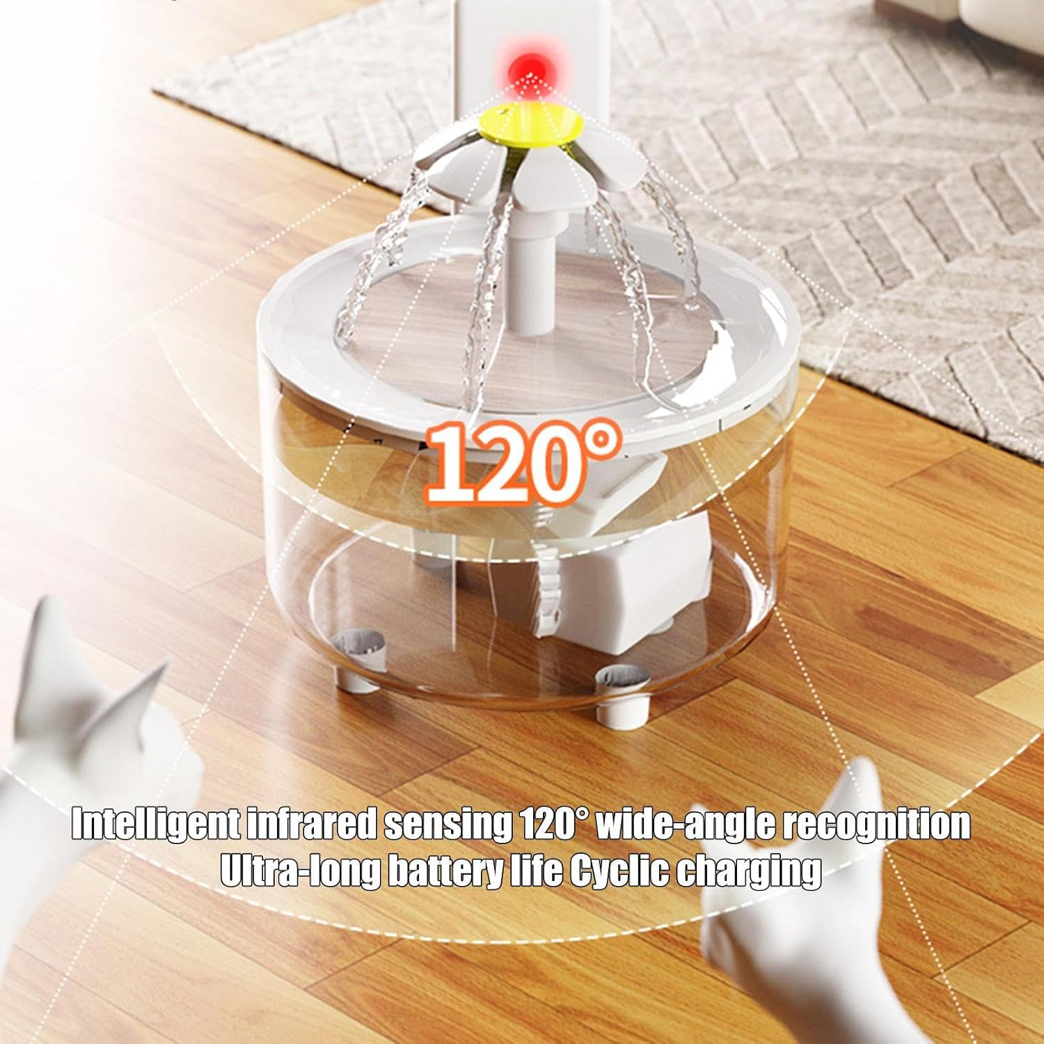 53Oz/1.5L Wireless Pet Water Fountain - Quiet Cat Water Dispenser | Large Capacity Auto-Flow Feeder for Indoor Cats, Small Dogs, Puppies, Filtered Circulation & No-Wire Safe Design 5.91X7.09In image number 6