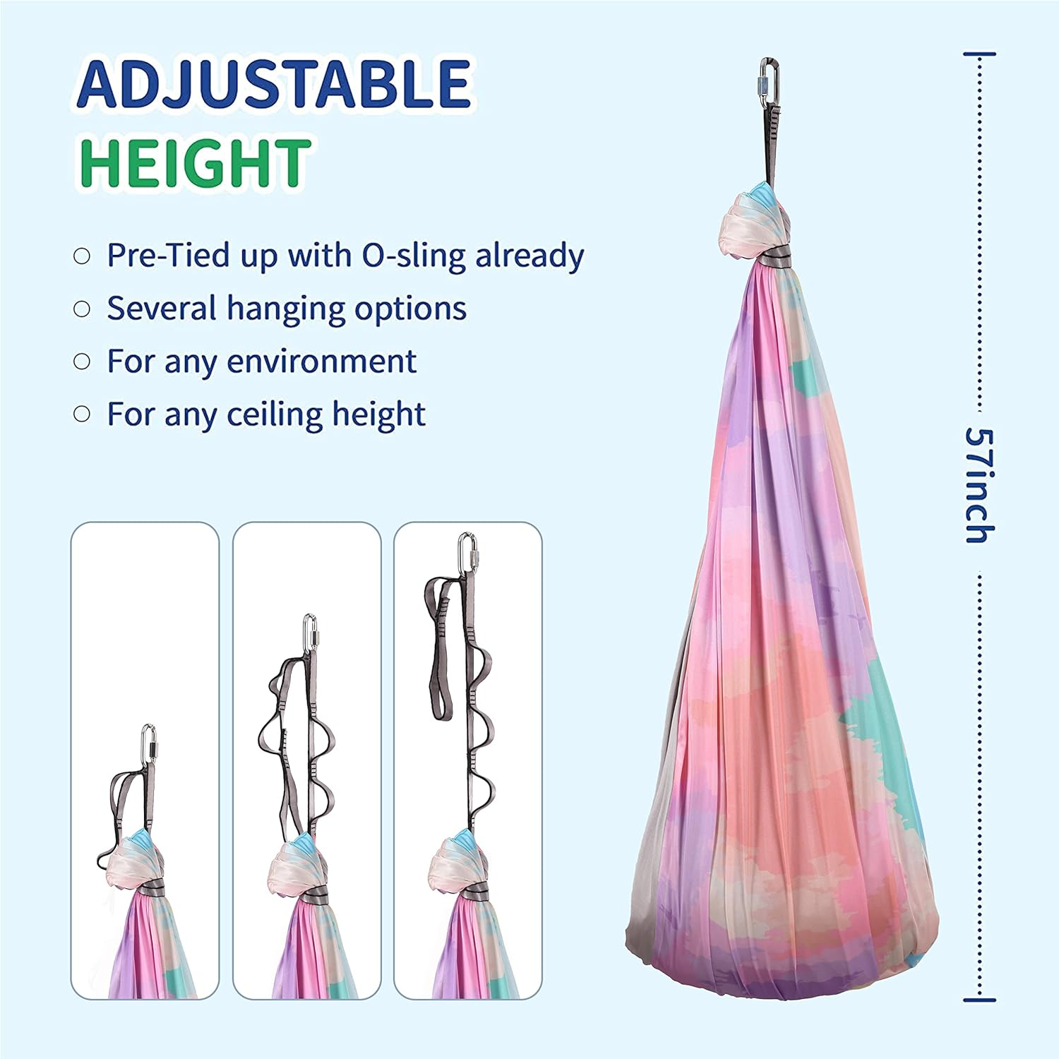 Visuivit Sensory Swing for Kids, Therapy Swing Indoor Outdoor, Healing & Relaxing Cuddle Indoor Swings for Kids with Autism, ADHD, Sensory Processing Disorder (Rainbow, Single Layer) image number 4