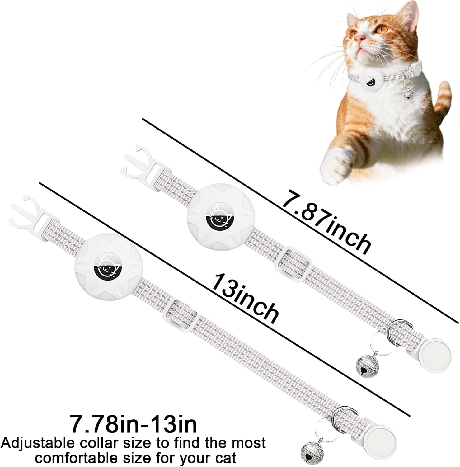 Cat Collar for Airtag Holder, Lightweight Cat Tracker for Kitten and Puppy, Waterproof and Reflective with Bell (Black) image number 6