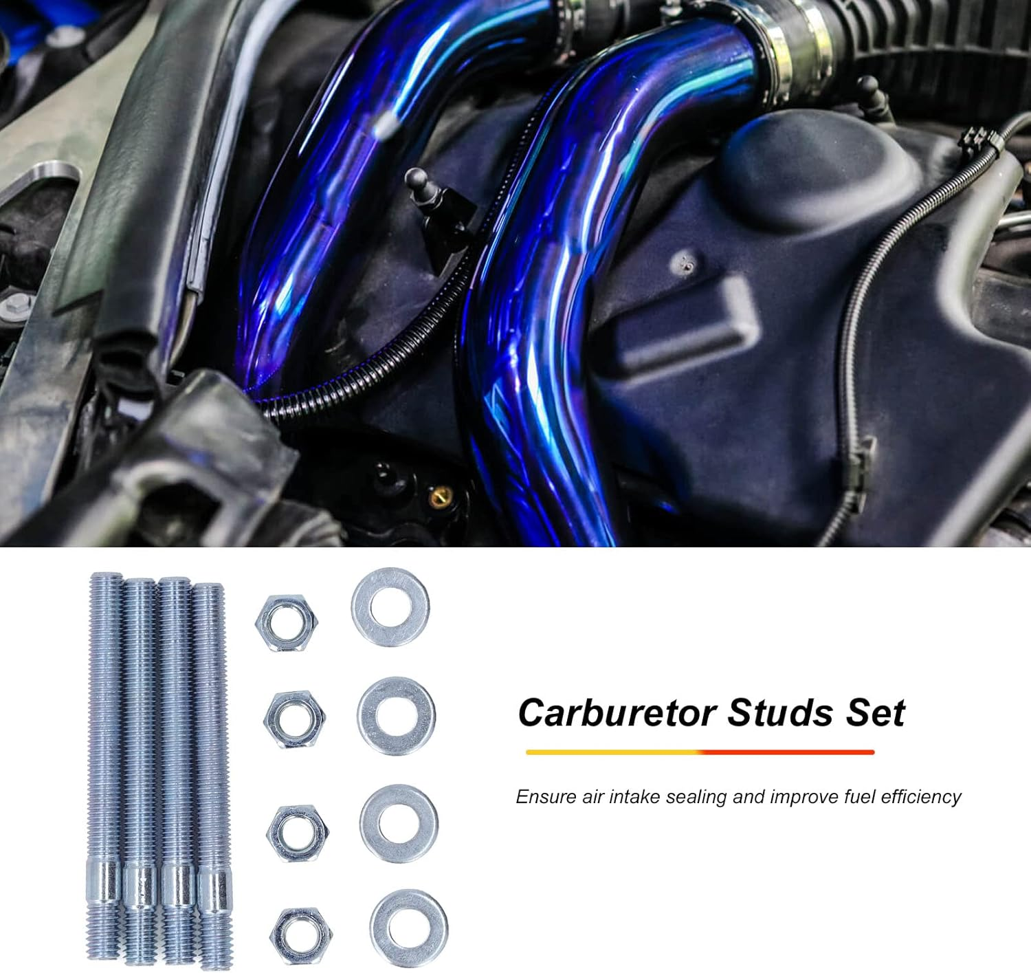 Carburetor Stud, 5/16 Inch Galvanized Thread Set of 4 Carburetor Studs with Nuts for Intake Manifold