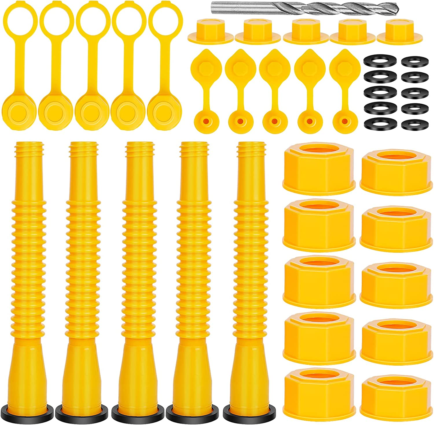 Godboy Gas Can Spout Replacement, Gas Can Nozzle, (5 Kit-Yellow) Flexible Pour Nozzle Suitable for Most 1/2/5/10 Gal Oil Cans, Fuel Can Spout Replacement image number 3