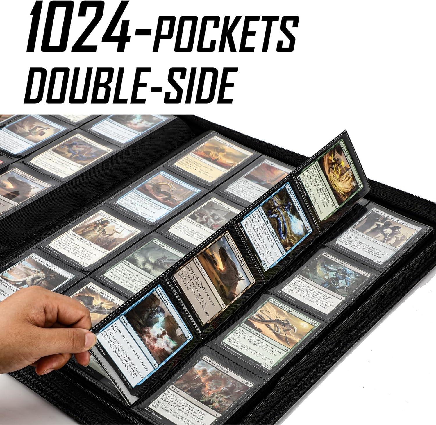 Premium 1000+ Pockets Card Binder,Label Design,16 Pockets Trading Card Binder Ringless Side Loading Trading Card Album Folder for Tcg,Mtg,Sport Trading Cards -Byderpro image number 1
