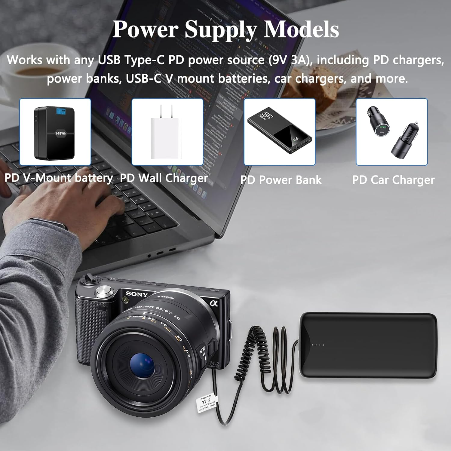 Tectra USB-C PD to AC PW20 NP-FW50 Dummy Battery, Continuous Power Supply for Sony Alpha ZV-E10 A6000 A5100 A6100 A6300 A6500 A7 A7II A7S A7SII RX10 II IV Cameras image number 6