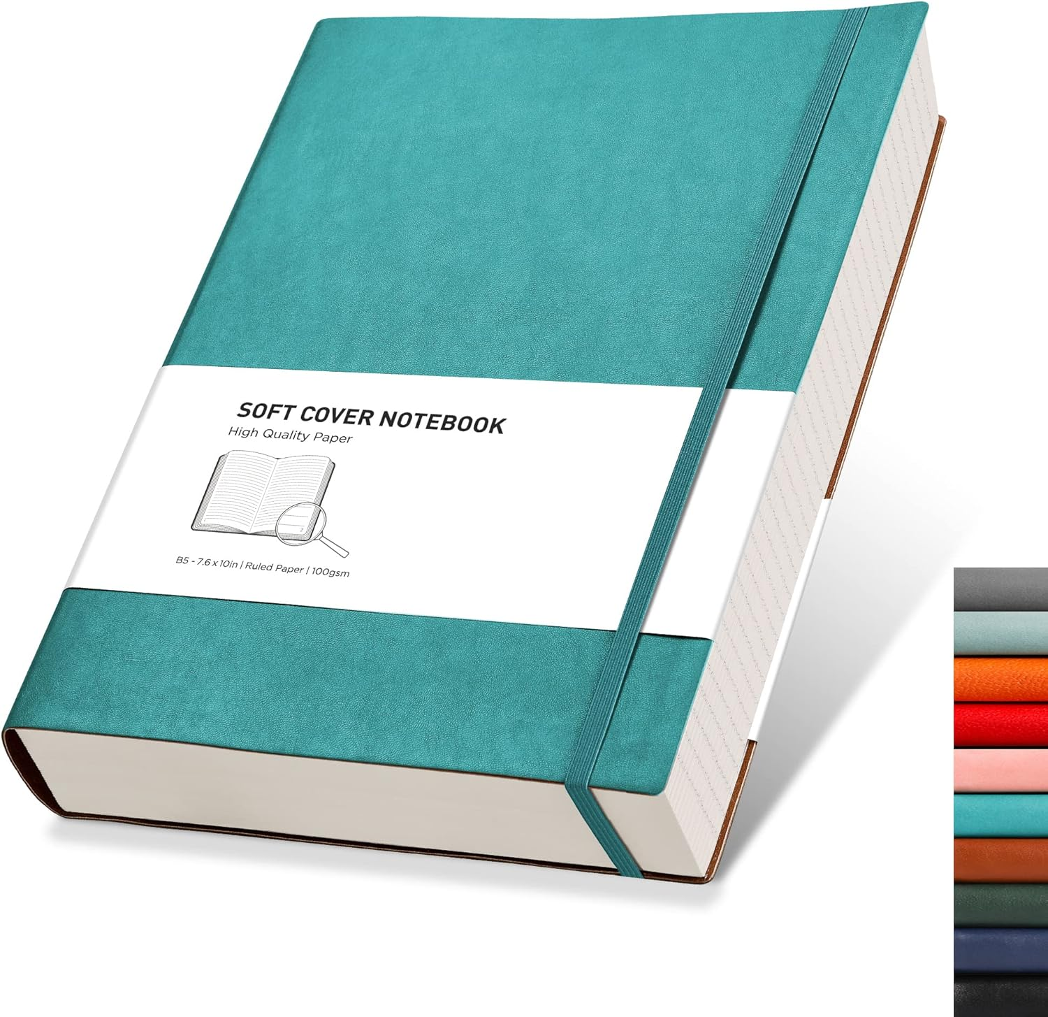 RETTACY Notebook B5 Lined - Thick Diary with 320 Numbered Pages, 1 Back Pocket and High-Quality Soft Cover for Women and Men in the Office or School, 19 X 25 Cm - Cyan image number 2