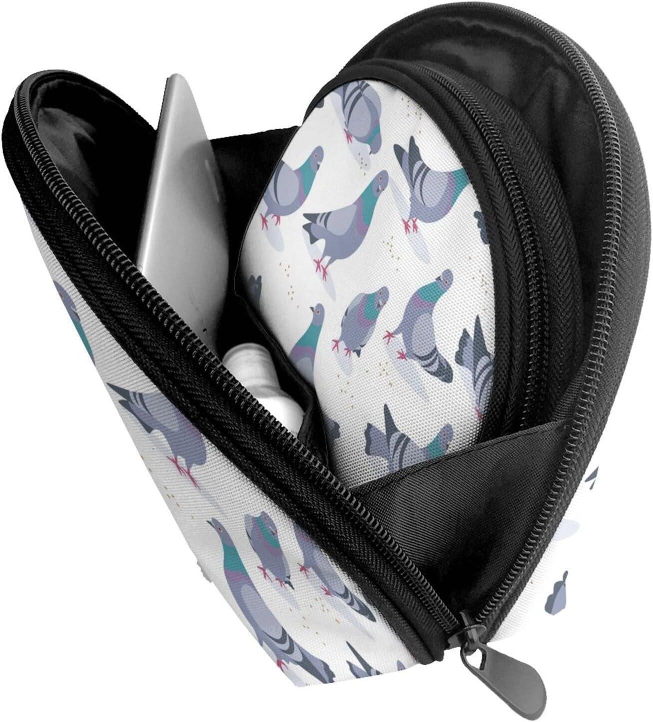 Cozimangoe Coin Pouch Makeup Bags Set, 2 Piece Shell Shape Cosmetic Bag with Pockets for Daily Travel Handbag Lipstick Keys Toiletry, Personalized Bluish Pigeons image number 6