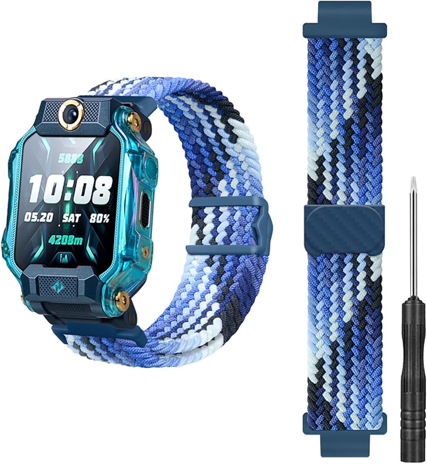 GIOPUEY Strap Compatible with Imoo Watch Phone Z7/Z6, Braided Nylon Strap [Unisex] Elastic Replacement Strap - Rainbow Colours