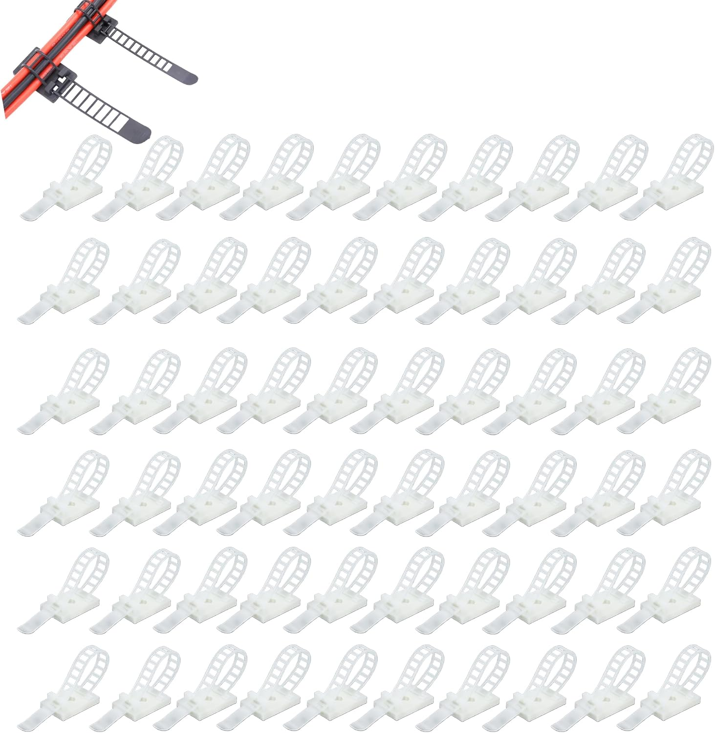 Clearhill 50Pcs 0.97In Width White Adjustable Self-Adhesive Cable Straps -Cord Clamps for Wire Management &ndash; Reusable Cable Ties for Home, Office, Car, and More