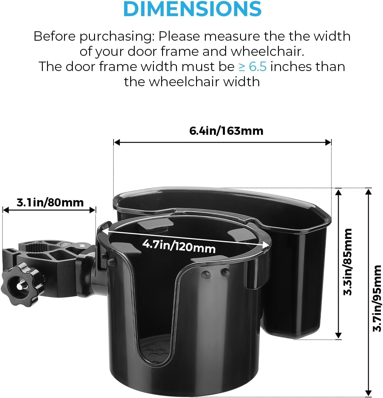 JOYTUTUS Wheelchair Cup Holder, 2-In-1 Walker Cup Holder with Storage Box, Cup Drink Holder for Bottle with Handle, Fit for Wheelchair, Walker, Rollator, Stroller, Camper, Golf Cart image number 2