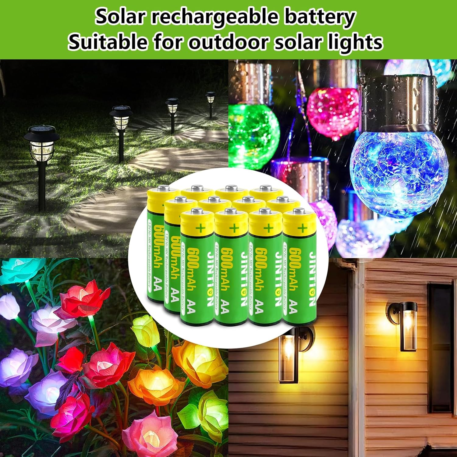 Rechargeable AA Batteries Double a Nimh 600Mah 1.2V Solar Battery Replace for Garden Lights String Light Lanterns Toys Replacement(4 Pack) image number 3