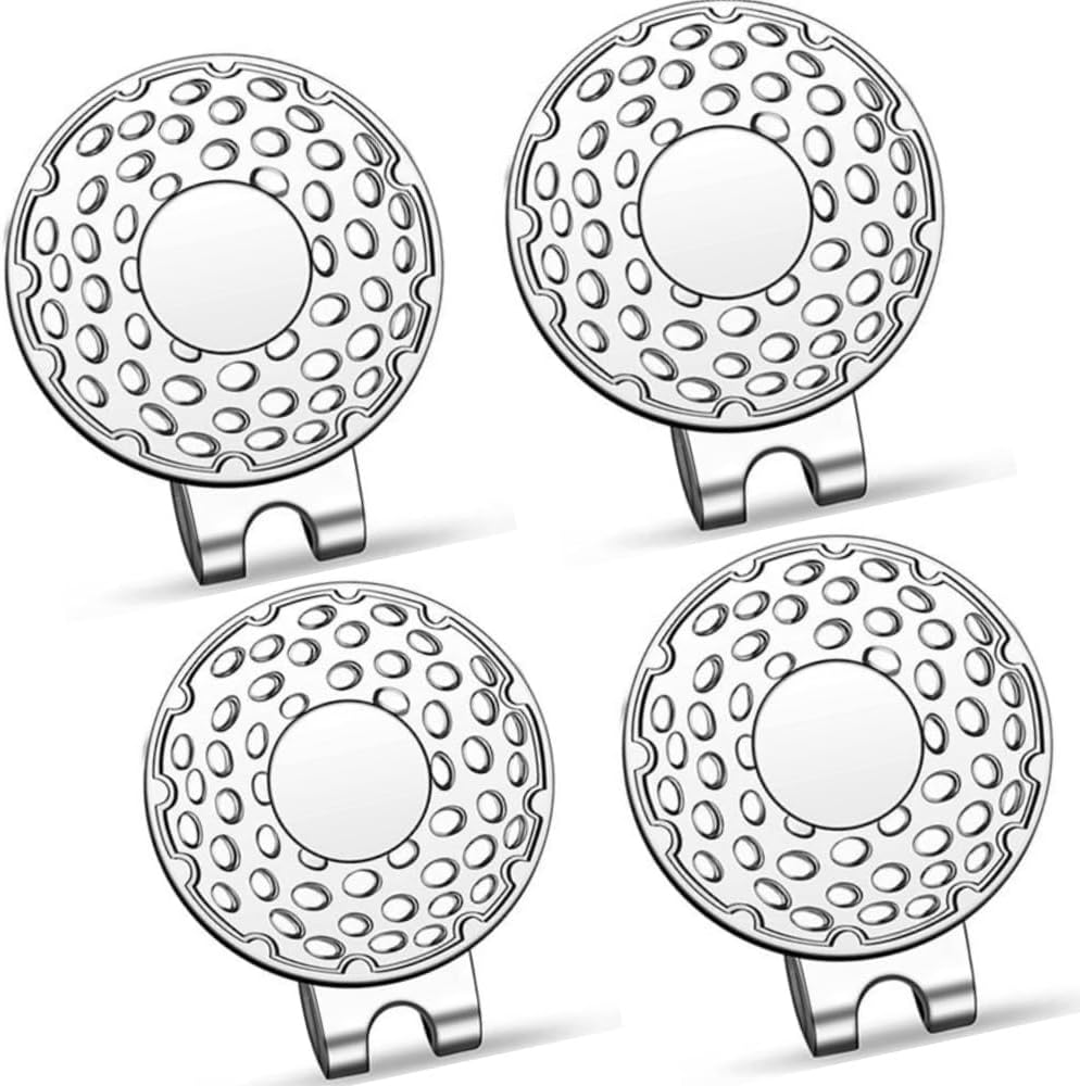 Magnetic Golf Hat Clips, 4 Pcs Ball Marker Holder, Golf Ball Marker Hat Clip, Silver Ball Marker Holders for Golf Gloves, Hat, Men Women Golf Lovers 26Mm